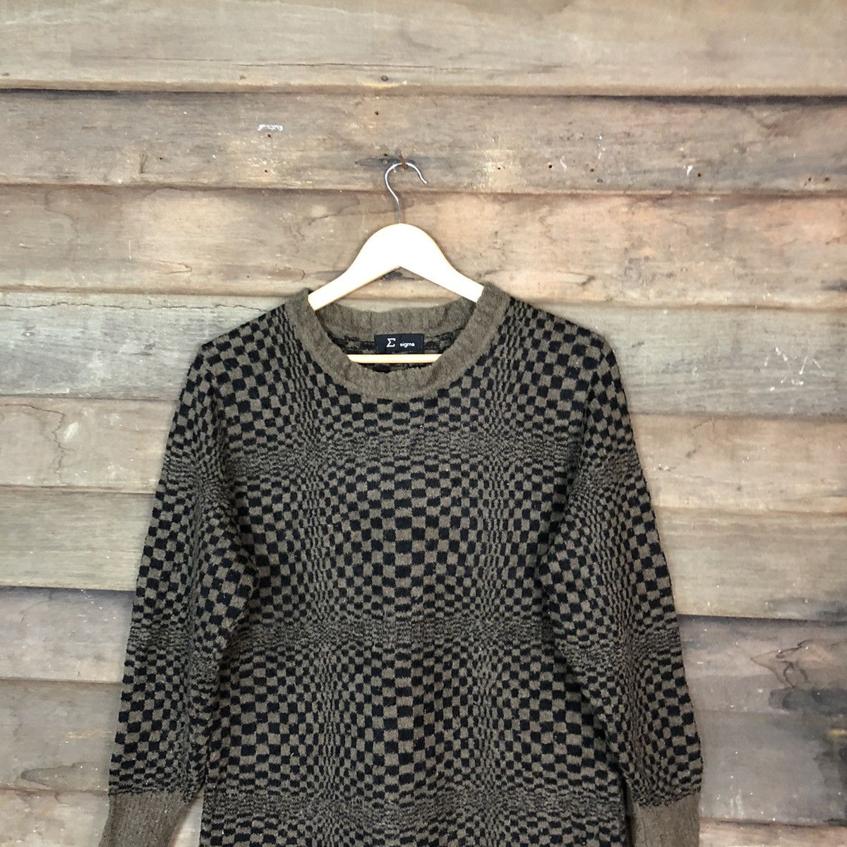 Japanese Brand Sigma Brown Checkred Knitwear #6822 Size US M / EU 48-50 / 2 - 2 Thumbnail