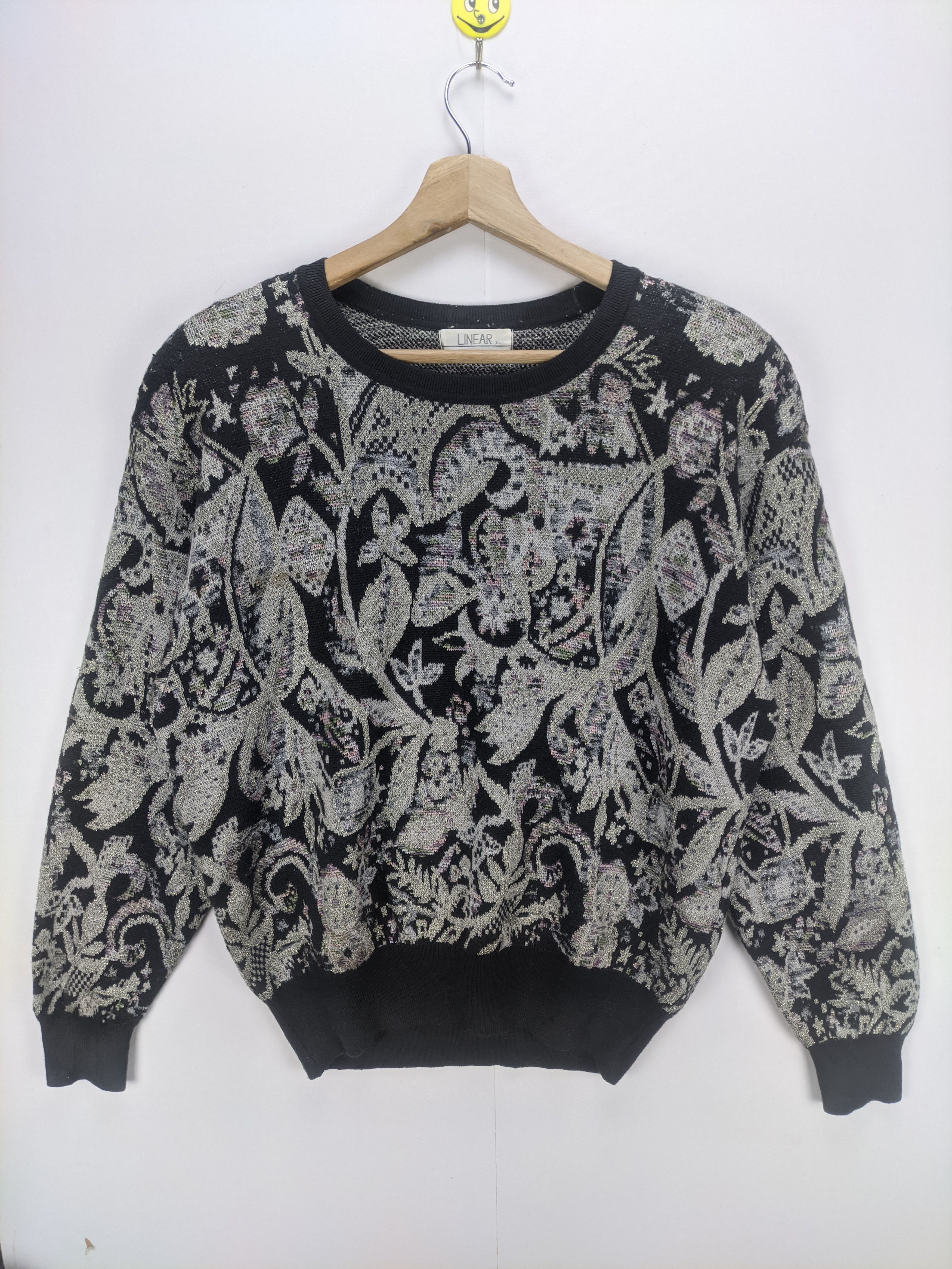 image of Vintage Stealswool Sweatshirt Cropped Floral Patterned By Linear in Black Grey, Women's (Size Mediu