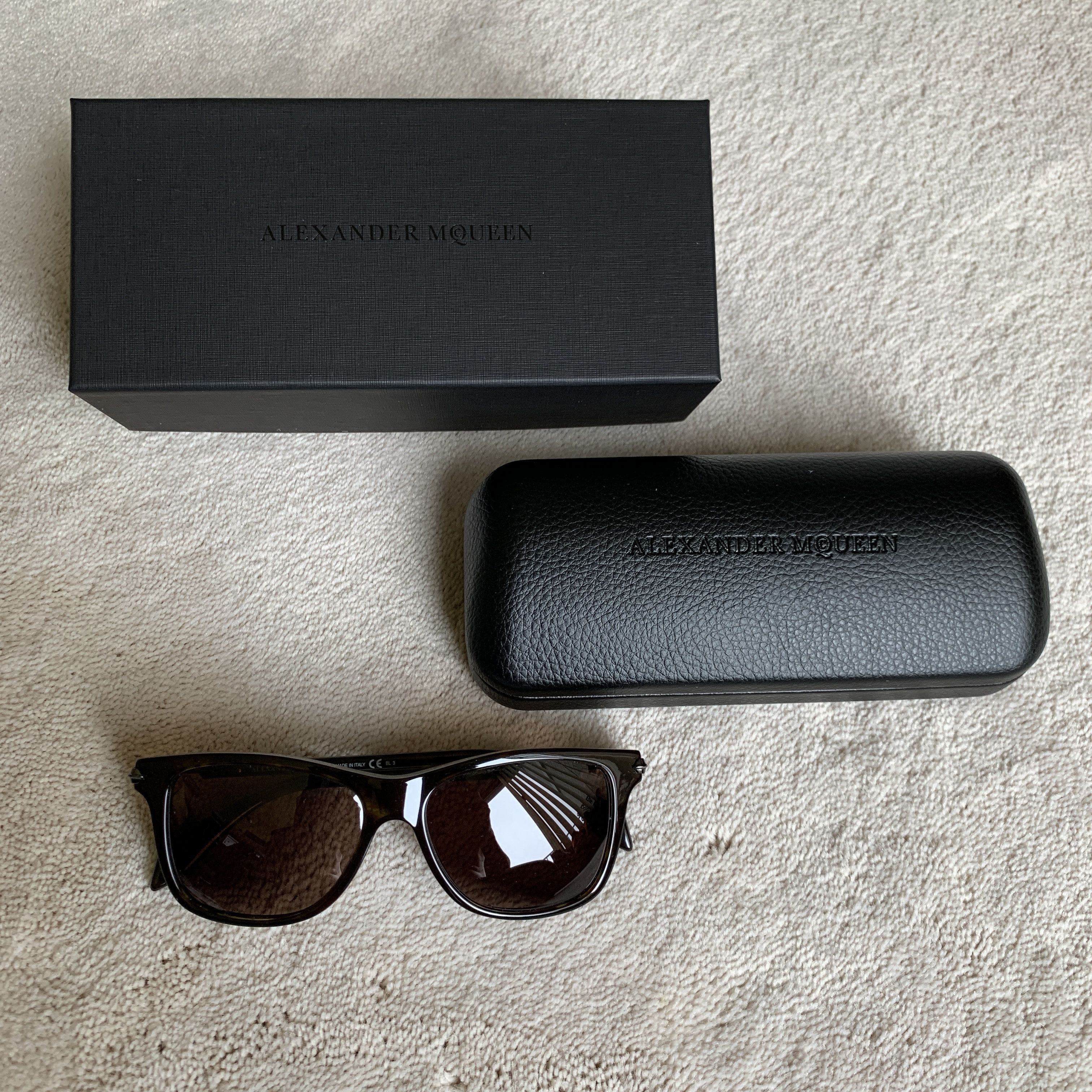 Alexander McQueen ALEXANDER McQUEEN Tortoise Rectangular Frame Sunglasses Size ONE SIZE - 3 Thumbnail