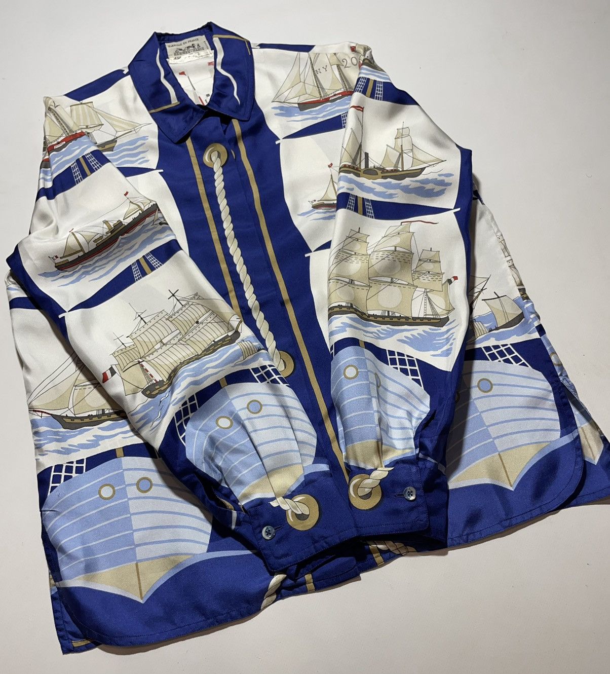 Hermes Vintage Women’s Hermes P. Peron Silk Shirt Size M / US 6-8 / IT 42-44 - 4 Thumbnail