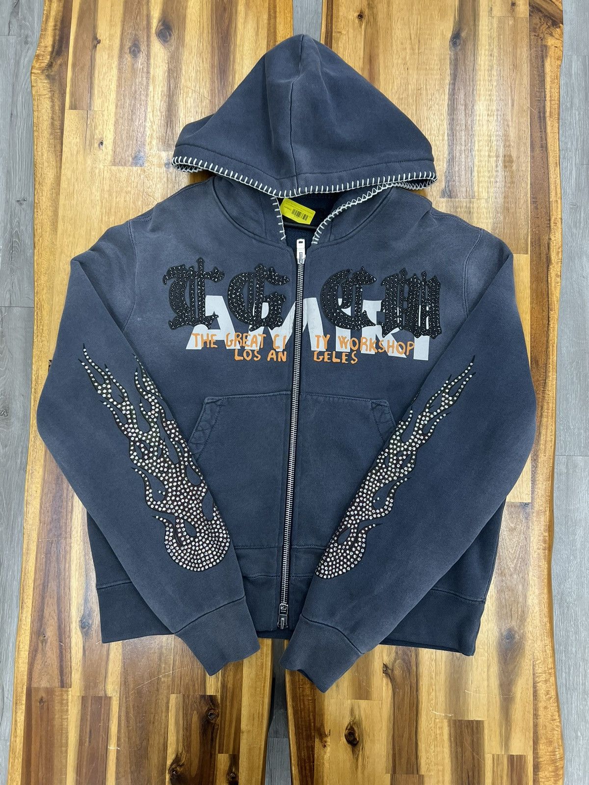 image of Amiri The Great City Workshop Swarovski Zip Up Hoodie in Grey, Men's (Size Small)