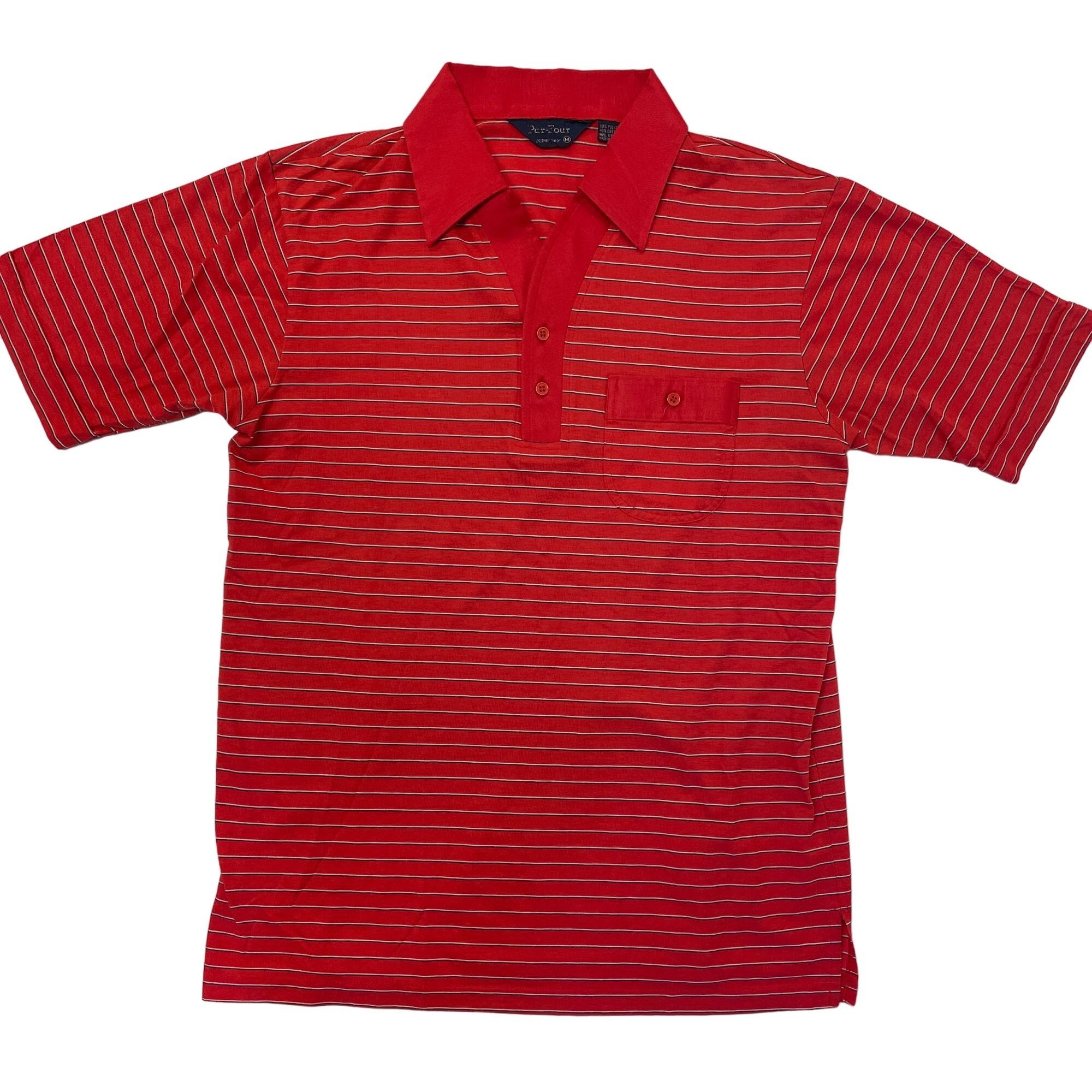 80's JCPenney Red Stripe Pocket POLO Tennis Golf Shirt M