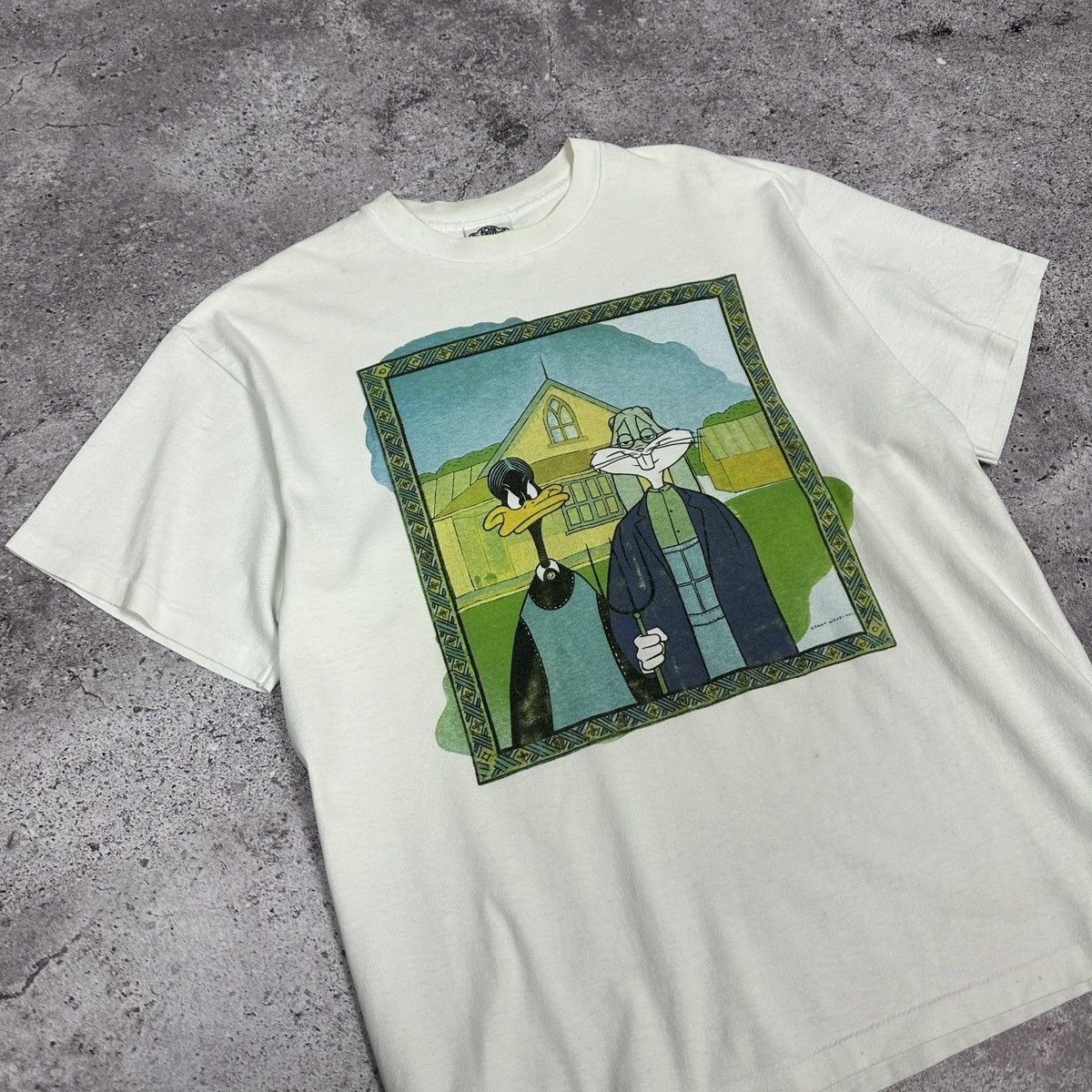 Vintage Vintage 90s Looney Tunes American Gothic Grant woods art tee Size US L / EU 52-54 / 3 - 3 Thumbnail