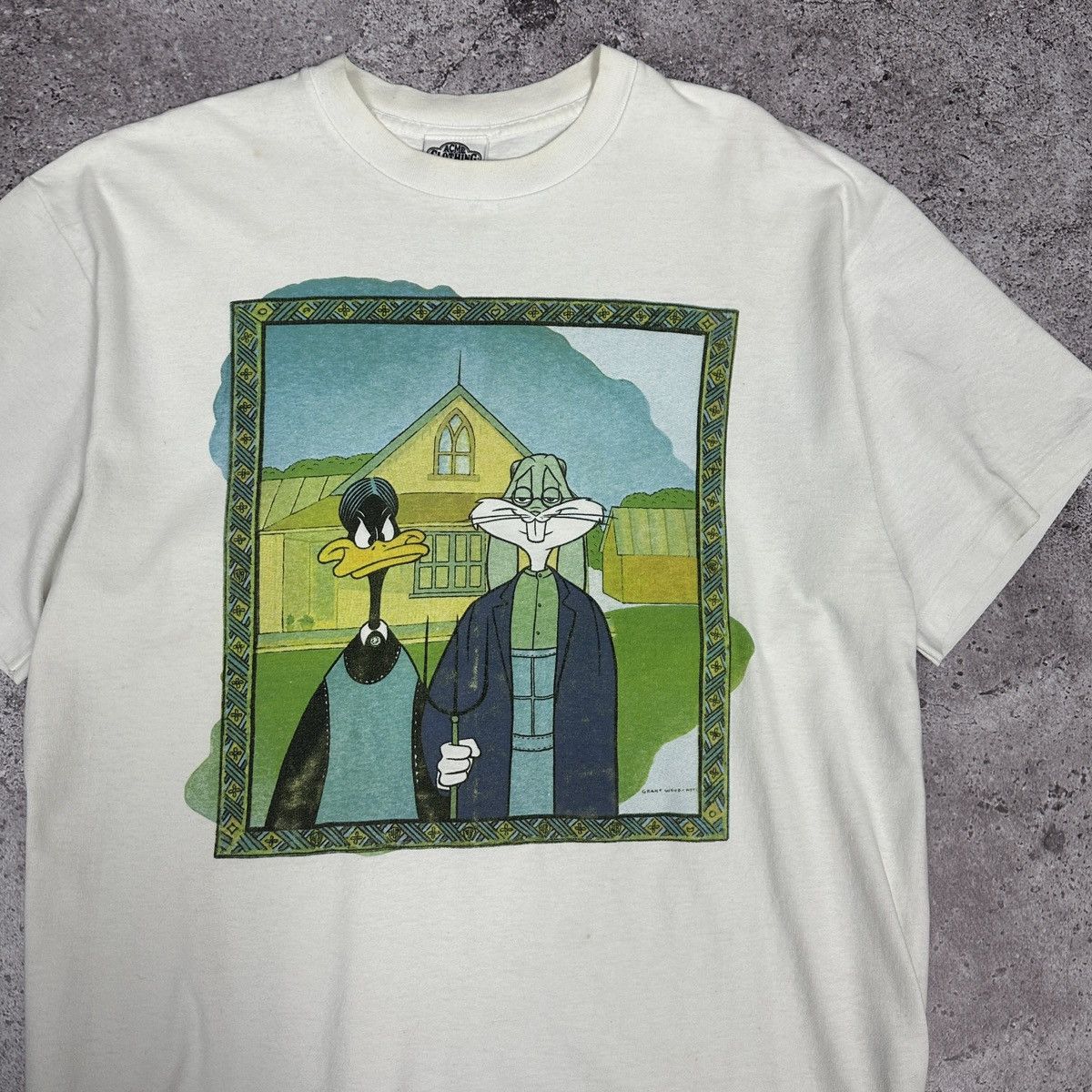 Vintage Vintage 90s Looney Tunes American Gothic Grant woods art tee Size US L / EU 52-54 / 3 - 4 Thumbnail