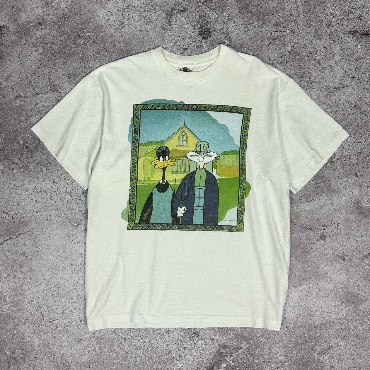 Vintage Vintage 90s Looney Tunes American Gothic Grant woods art tee Size US L / EU 52-54 / 3 - 1 Thumbnail