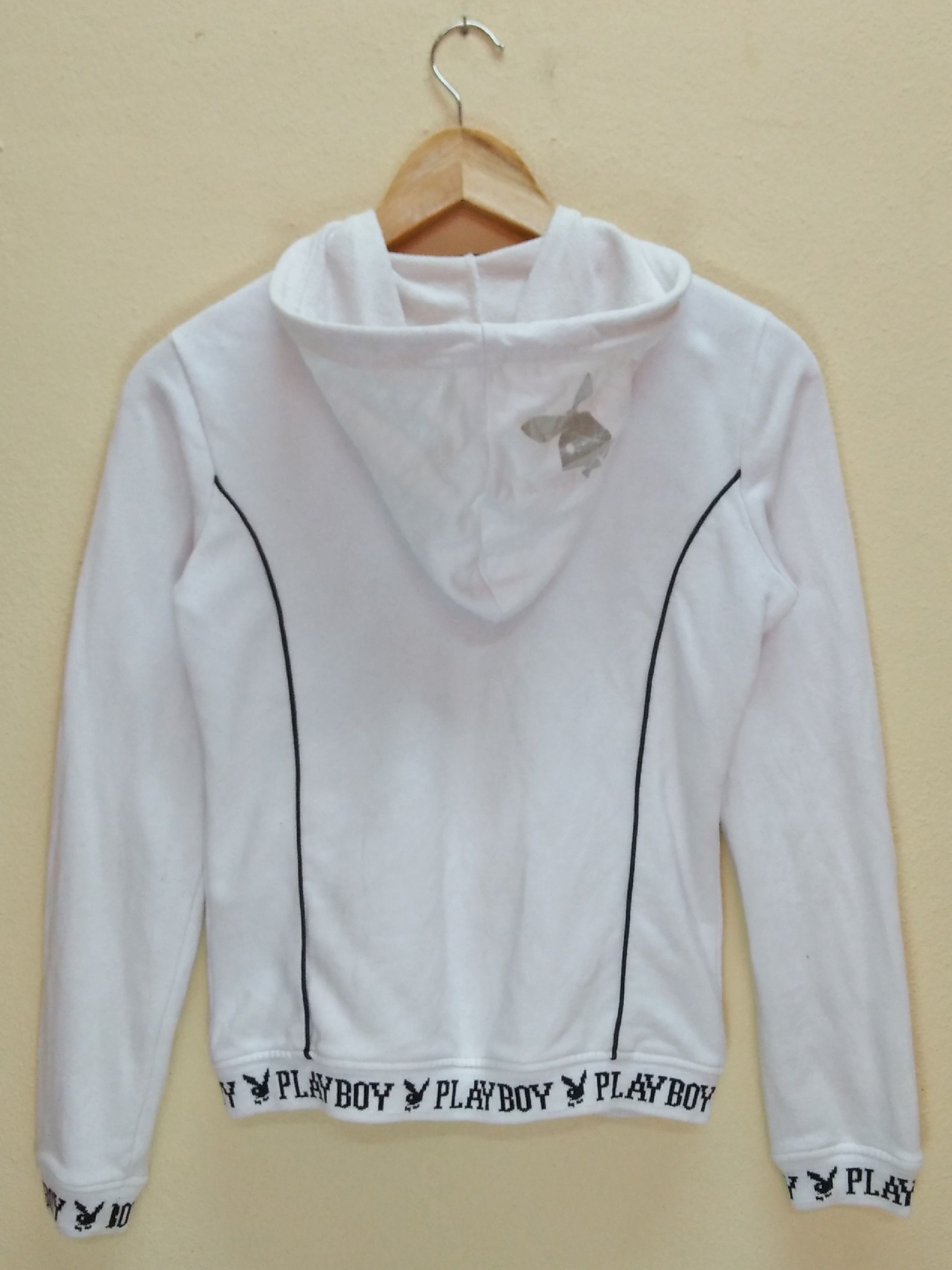 Playboy PLAYBOY White Zipper Hoodie Small Fleece Jacket. Size M / US 6-8 / IT 42-44 - 4 Thumbnail