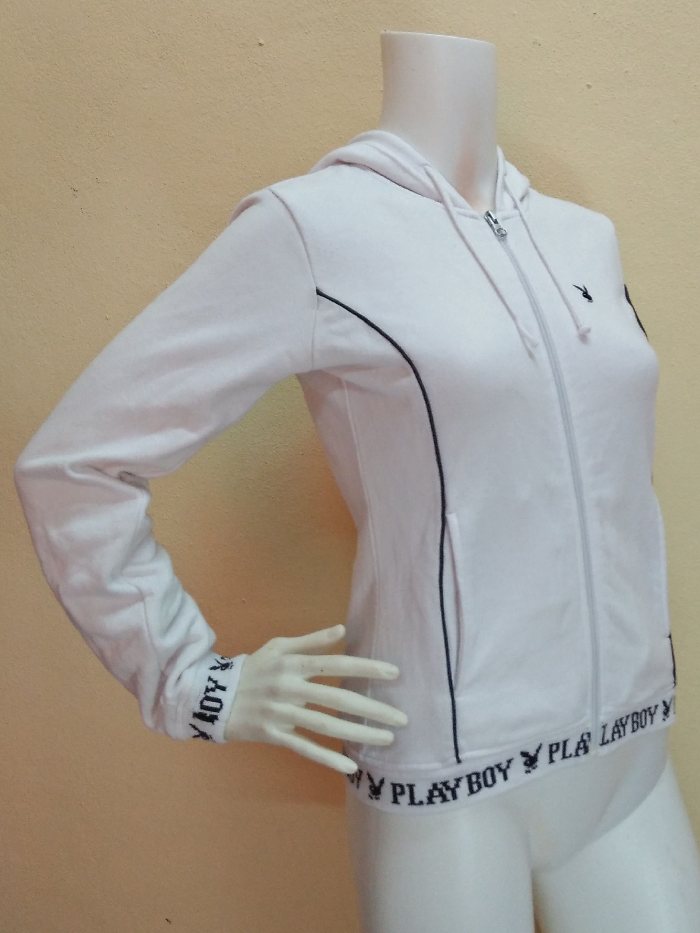 Playboy PLAYBOY White Zipper Hoodie Small Fleece Jacket. Size M / US 6-8 / IT 42-44 - 5 Thumbnail