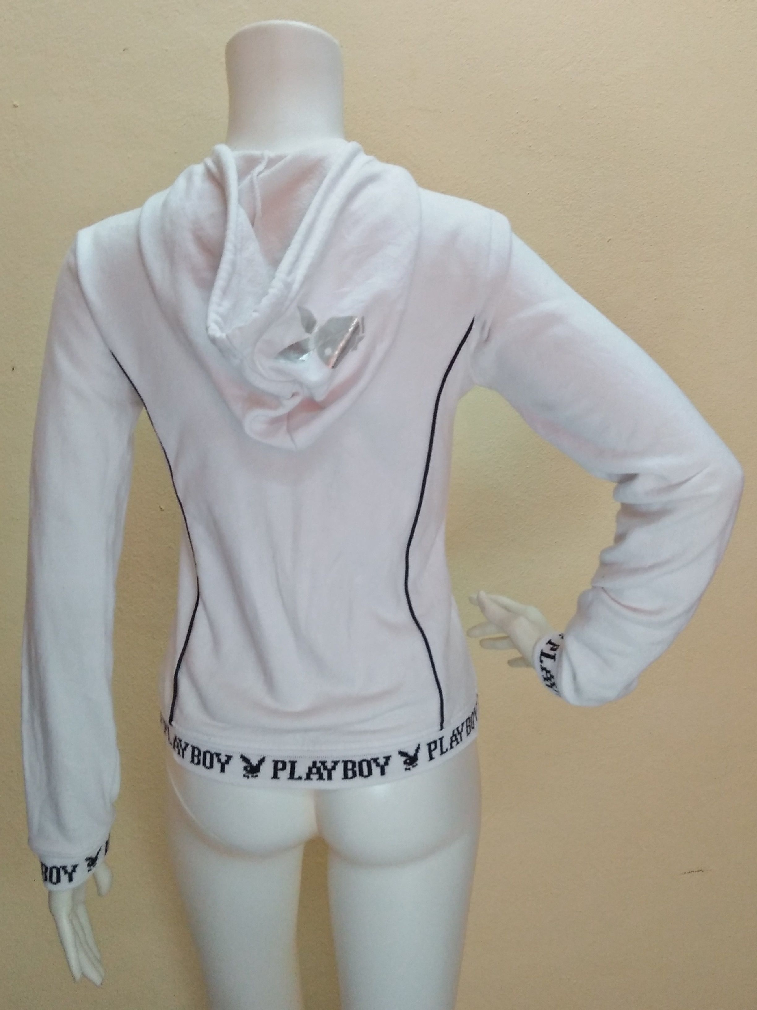 Playboy PLAYBOY White Zipper Hoodie Small Fleece Jacket. Size M / US 6-8 / IT 42-44 - 7 Thumbnail
