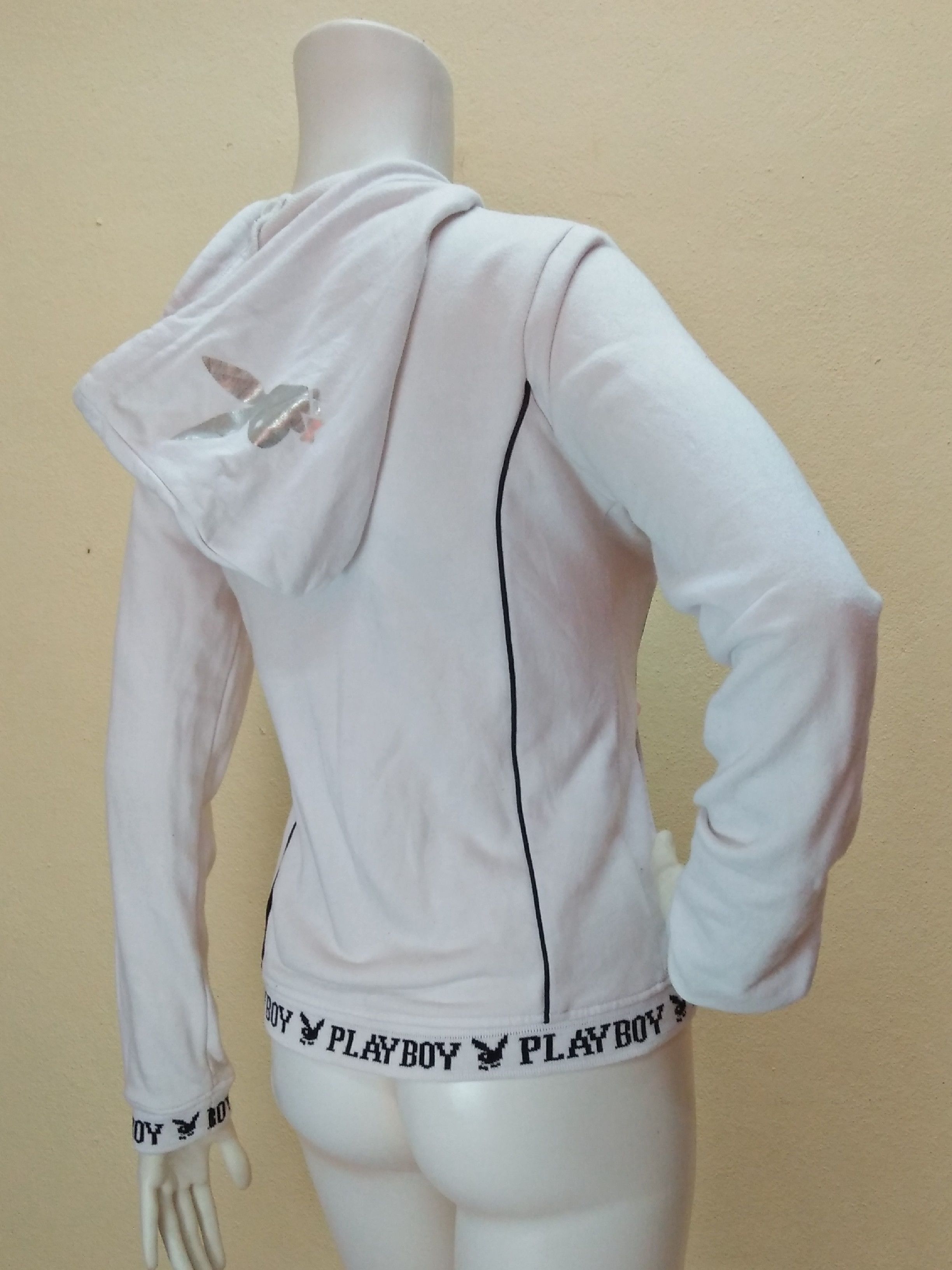 Playboy PLAYBOY White Zipper Hoodie Small Fleece Jacket. Size M / US 6-8 / IT 42-44 - 6 Thumbnail