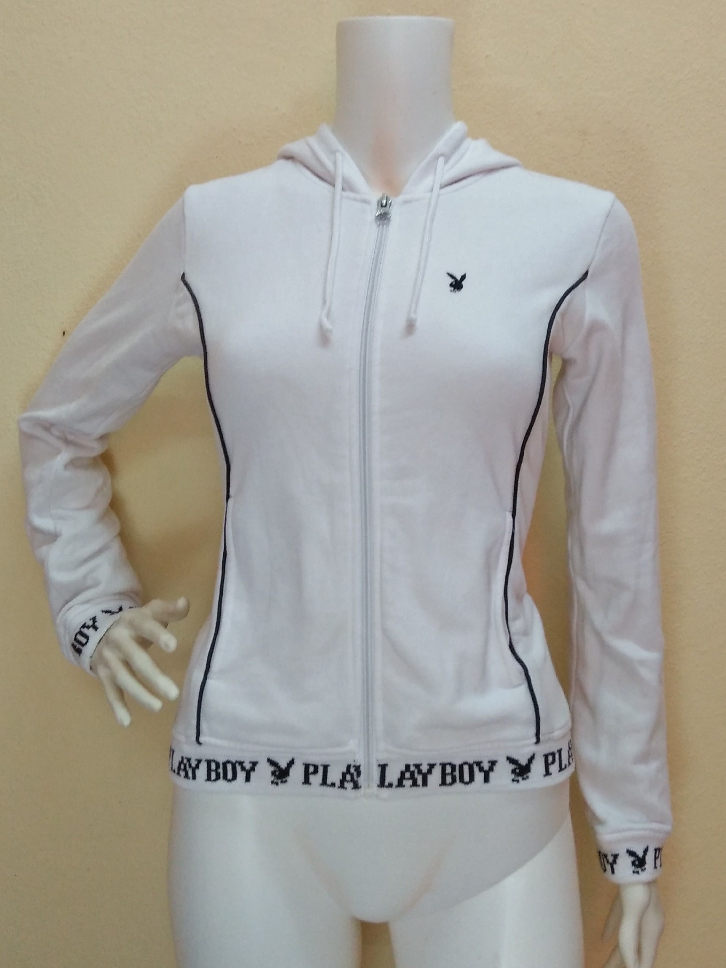 Playboy PLAYBOY White Zipper Hoodie Small Fleece Jacket. Size M / US 6-8 / IT 42-44 - 2 Thumbnail