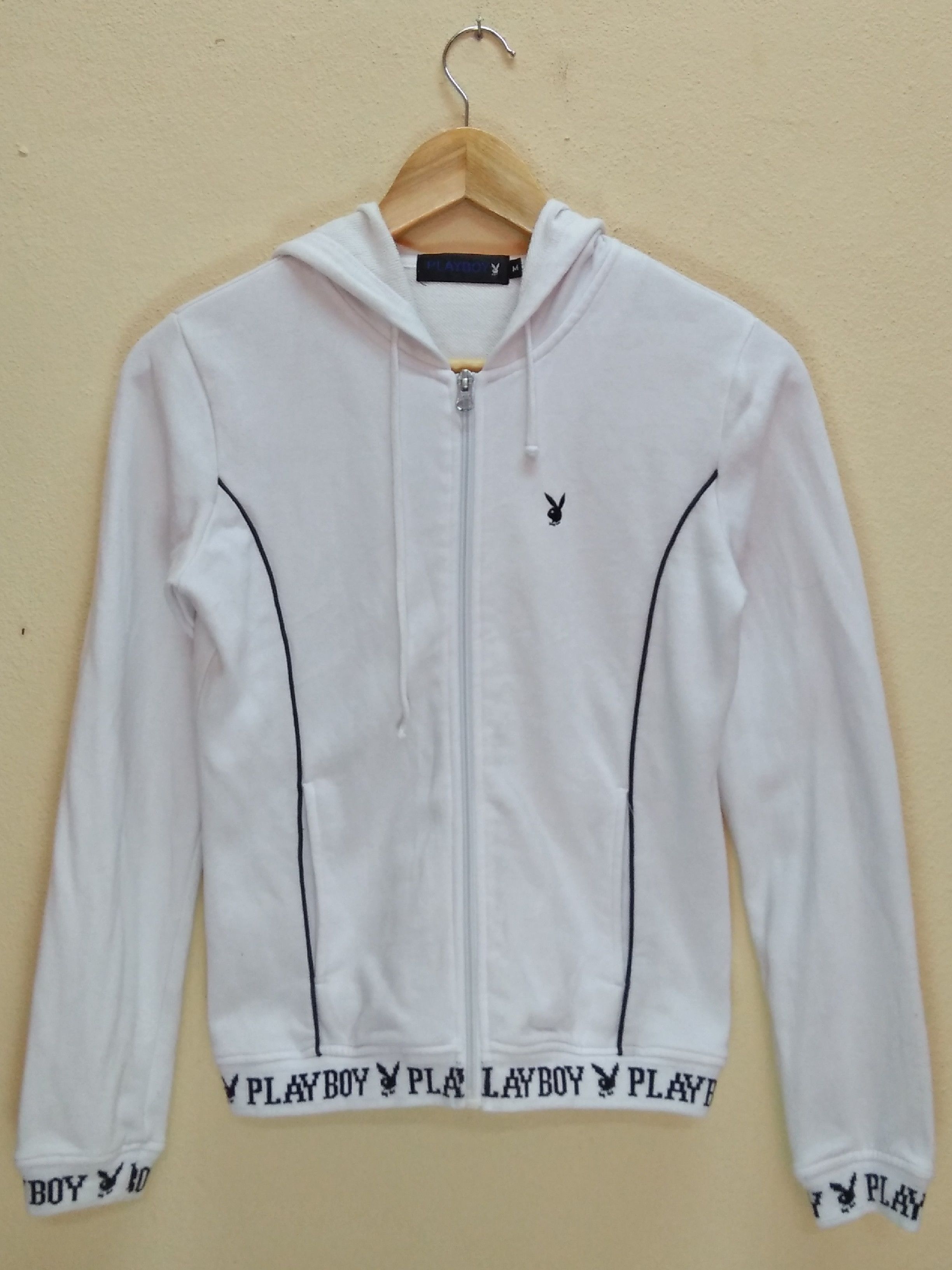 Playboy PLAYBOY White Zipper Hoodie Small Fleece Jacket. Size M / US 6-8 / IT 42-44 - 3 Thumbnail