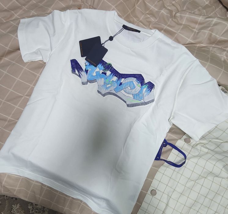 3D LV Graffiti Embroidered T-Shirt - Luxury White