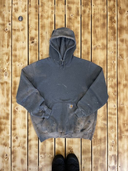 Vintage S17 Carhartt Distressed Bleached Blank Gray Hoodie