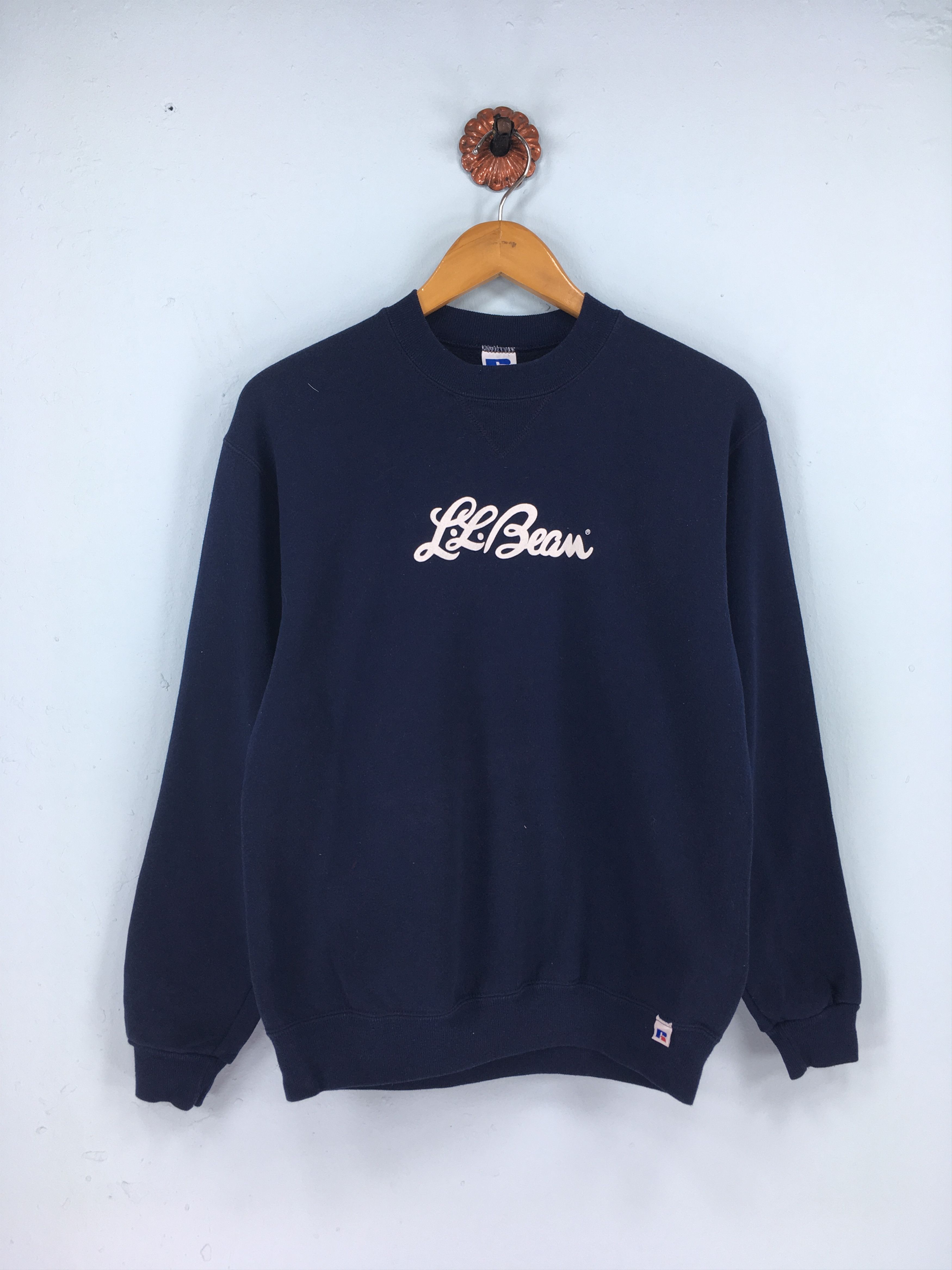 80s 90s LL bean × Russell スウェットシャツ　Black 90s L.L. Bean x Russell Athletic Navy Blue V Stitch