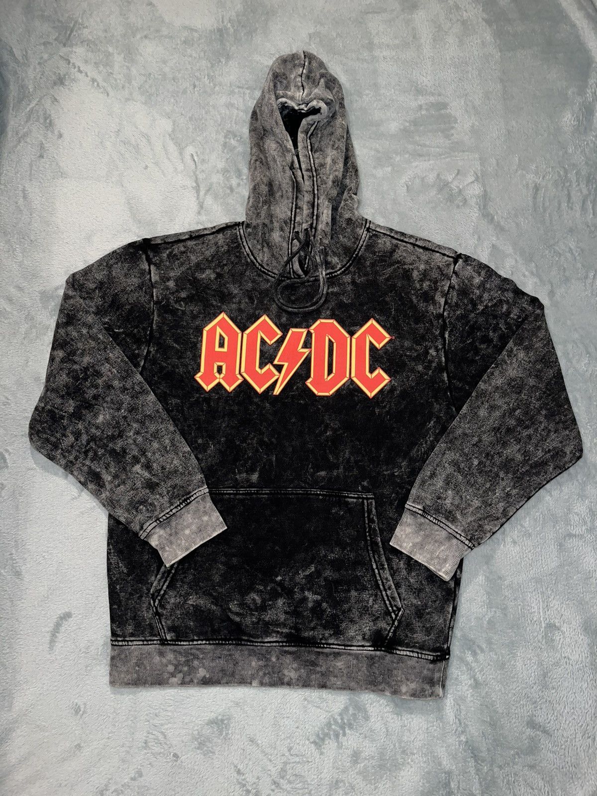 Streetwear AC/DC Acid Wash Black Hoodie | Grailed
