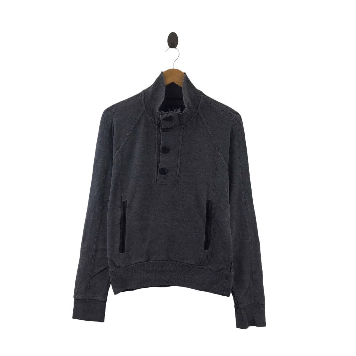 Vintage ARMANI JEANS Half Button Grey Sweater