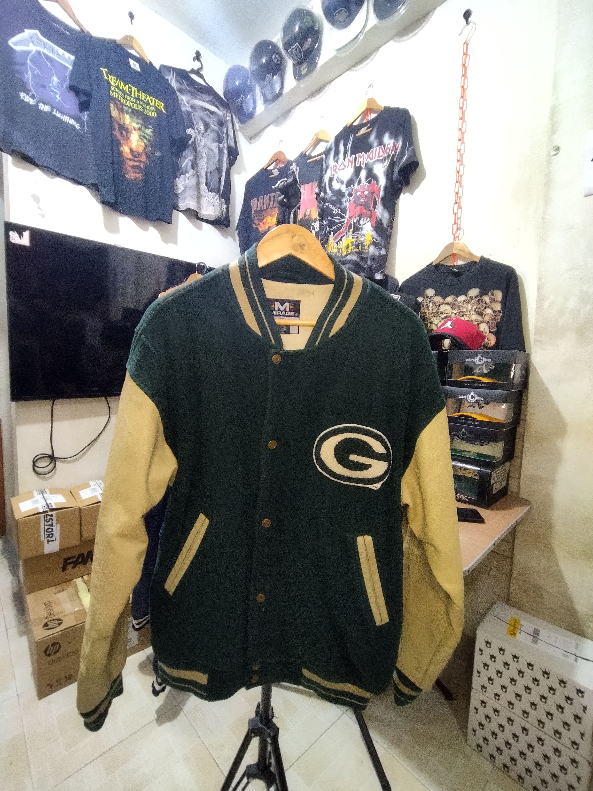 Vintage Mirage Green Bay Packers Wool Leather Varsity Jacket