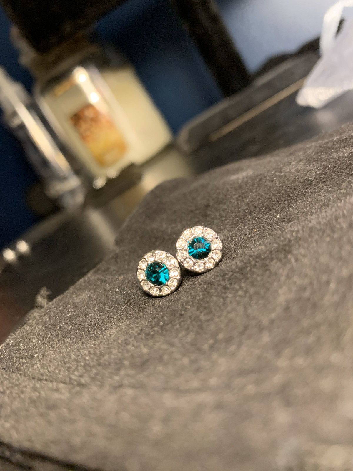 image of Givenchy Iced Diamond Crystal Emerald Earrings in Silver, Men's