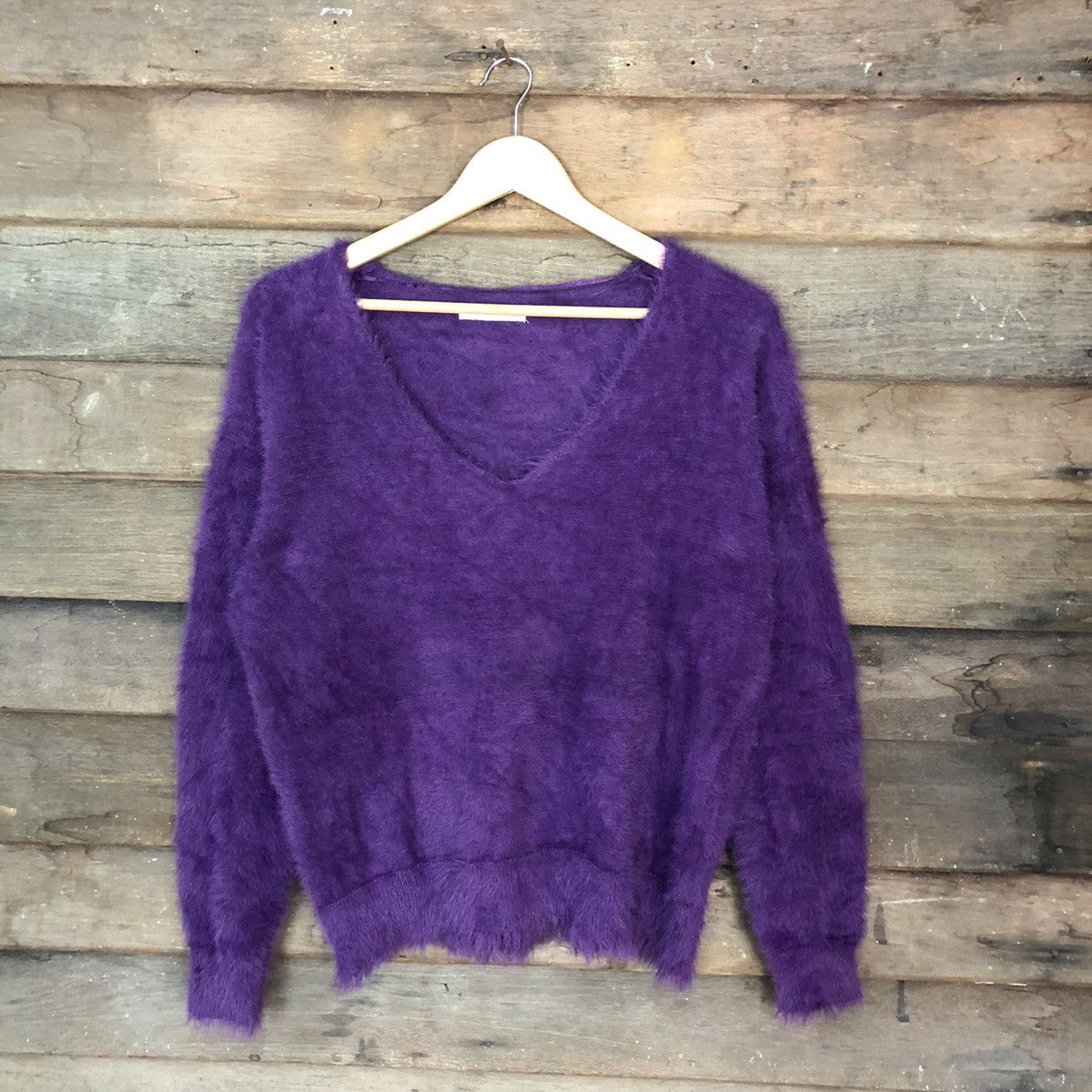 image of Homespun Knitwear x Vintage Mango Purple Shag Shaggy Fur Mohair Knitwear 6989, Women's (Size Small)