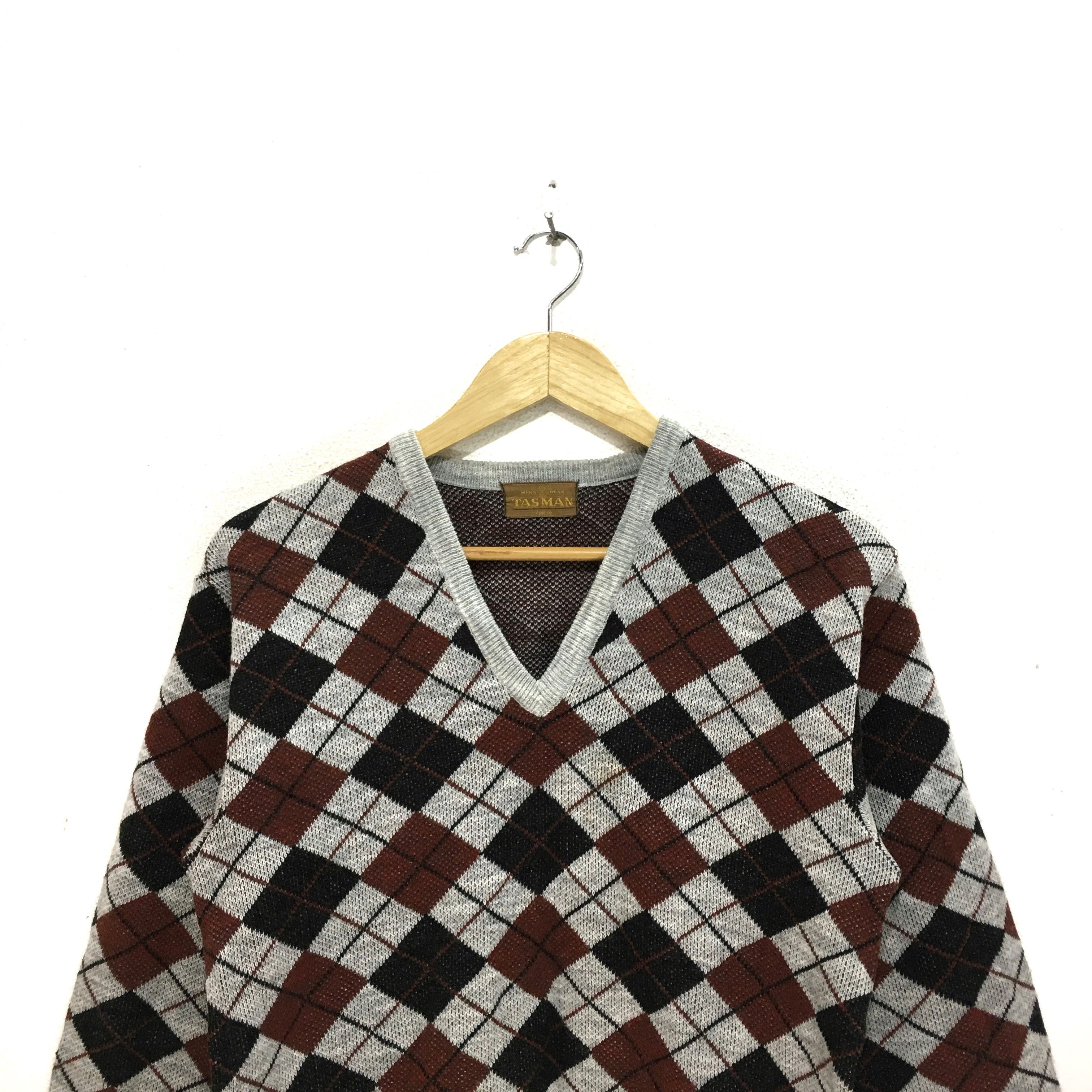 Japanese Brand × Vintage Vtg TASMAN TOKYO Nova Check Plaid Sweatshirt V Neck Sweater Size US M / EU 48-50 / 2 - 2 Thumbnail