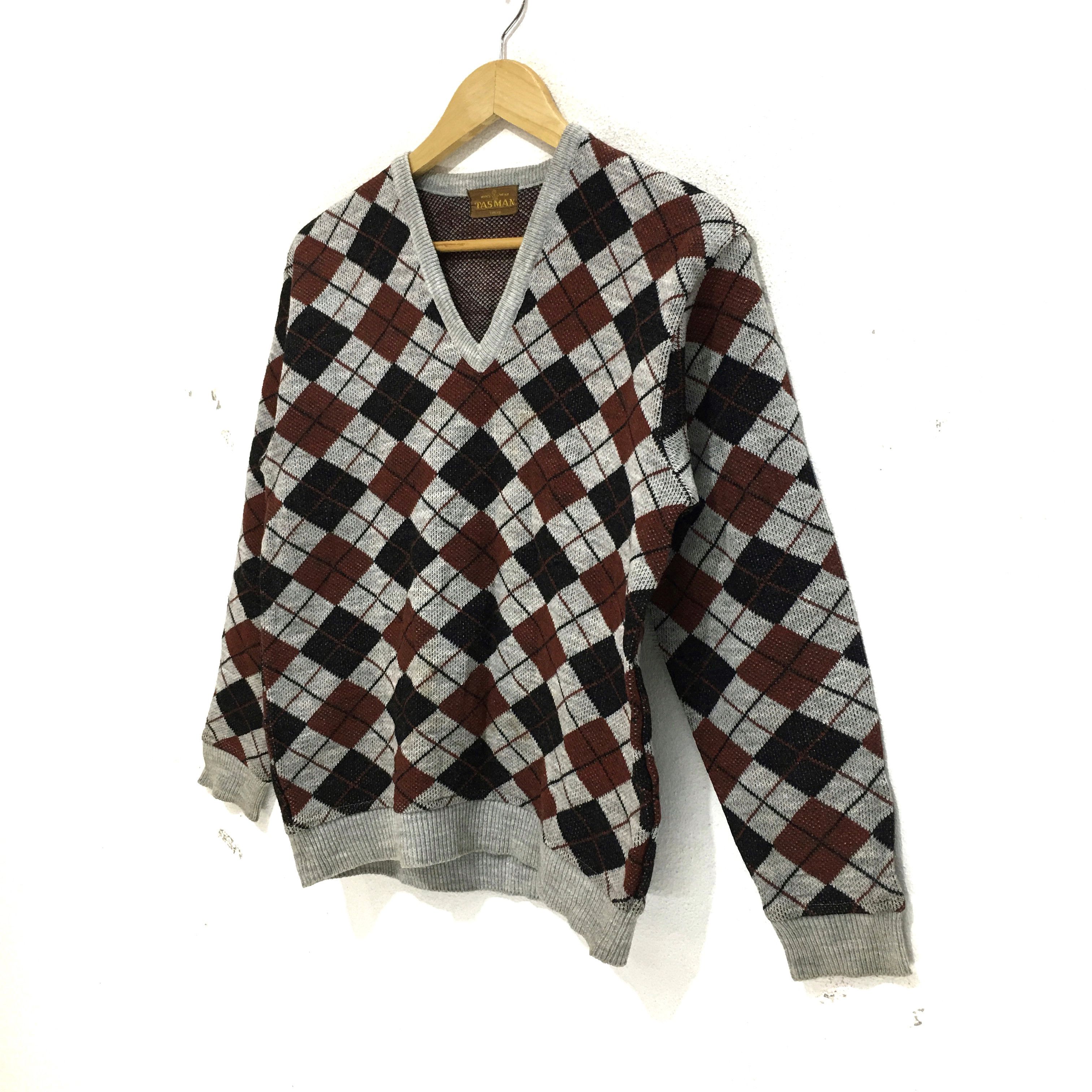 Japanese Brand × Vintage Vtg TASMAN TOKYO Nova Check Plaid Sweatshirt V Neck Sweater Size US M / EU 48-50 / 2 - 4 Thumbnail