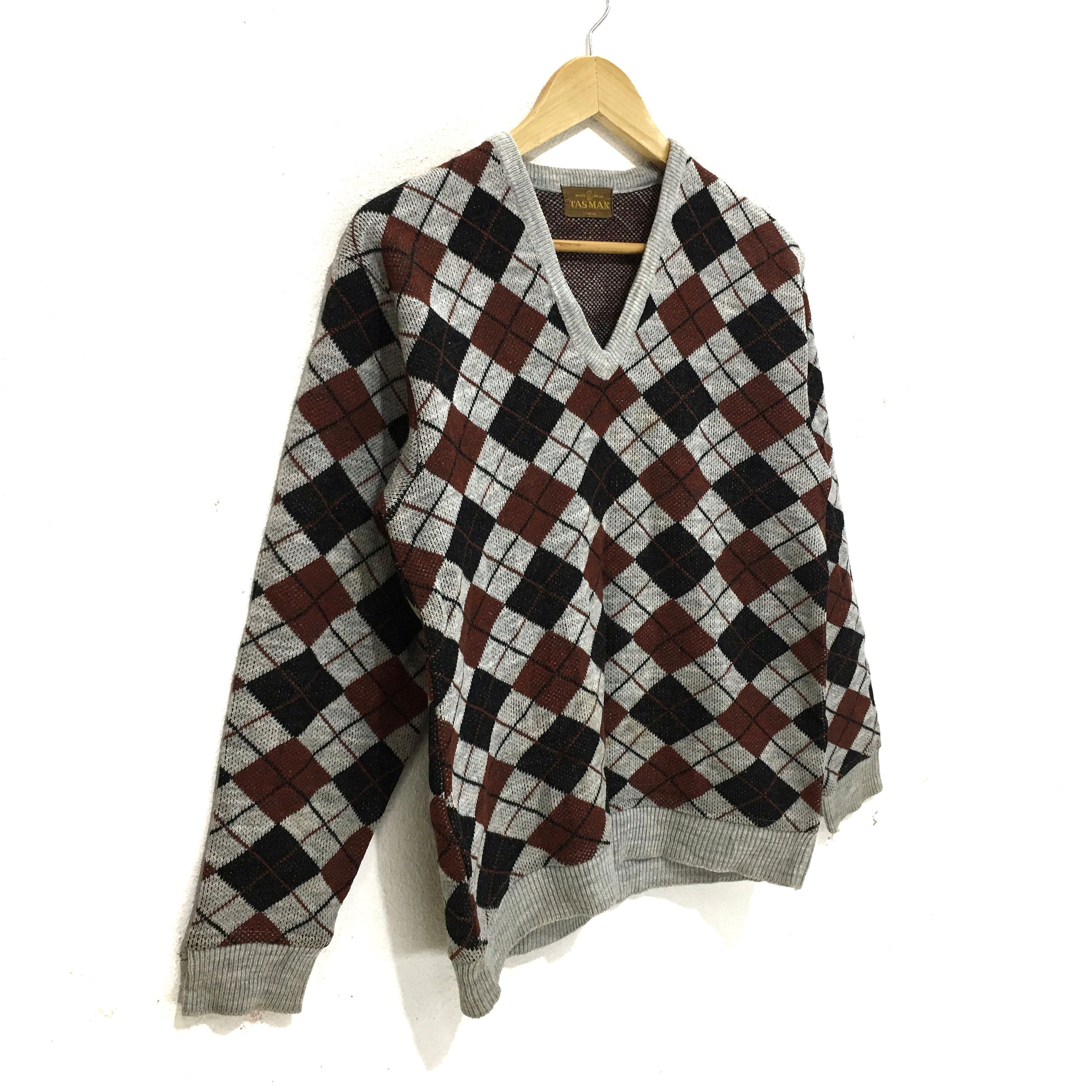 Japanese Brand × Vintage Vtg TASMAN TOKYO Nova Check Plaid Sweatshirt V Neck Sweater Size US M / EU 48-50 / 2 - 3 Thumbnail
