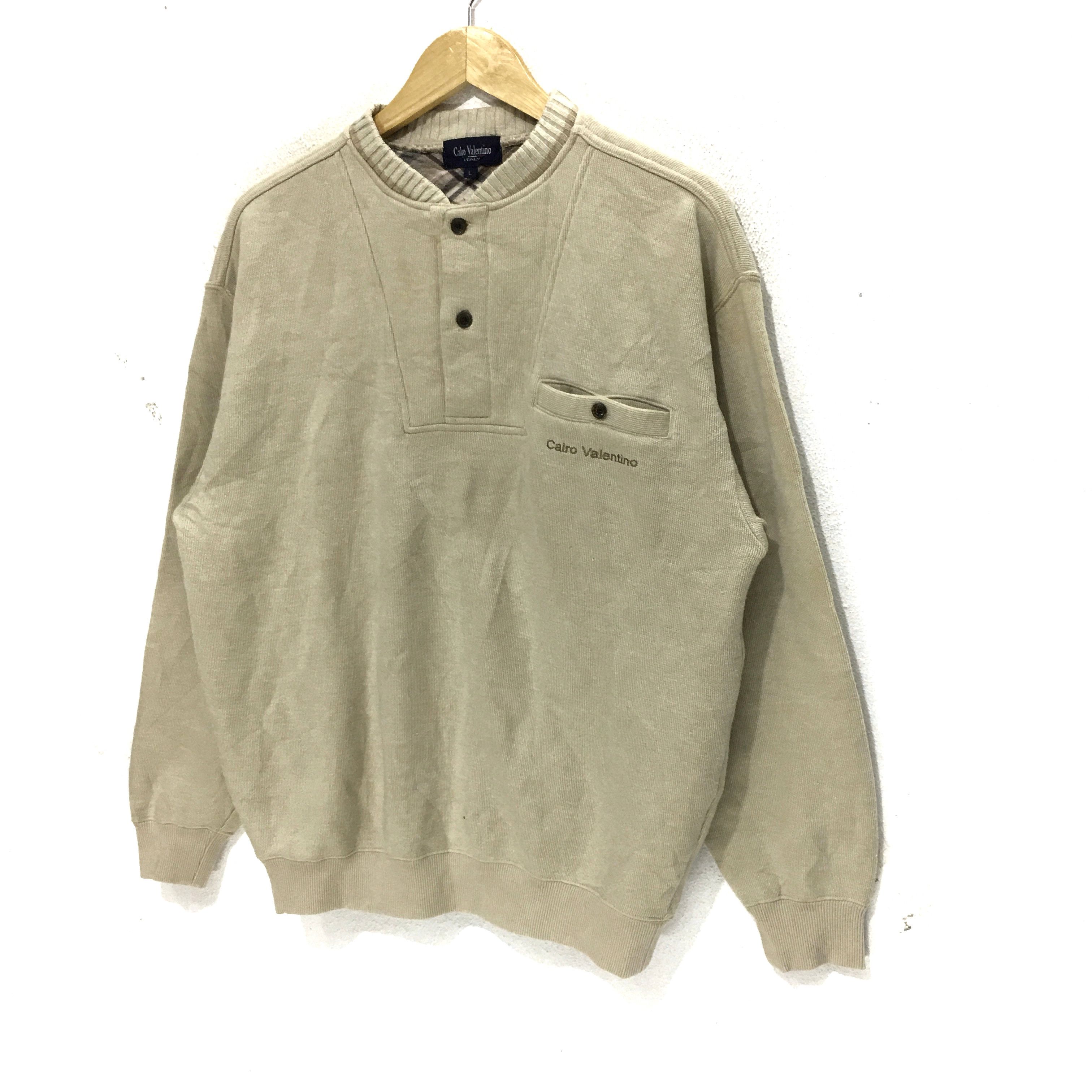 Vintage Vtg CARLO VALENTINO ITALY Henley Shirt Sweatshirt Sweater Size US L / EU 52-54 / 3 - 4 Thumbnail