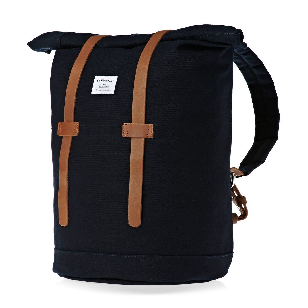 Stig Rolltop Backpack Navy Tan Leather BNWT