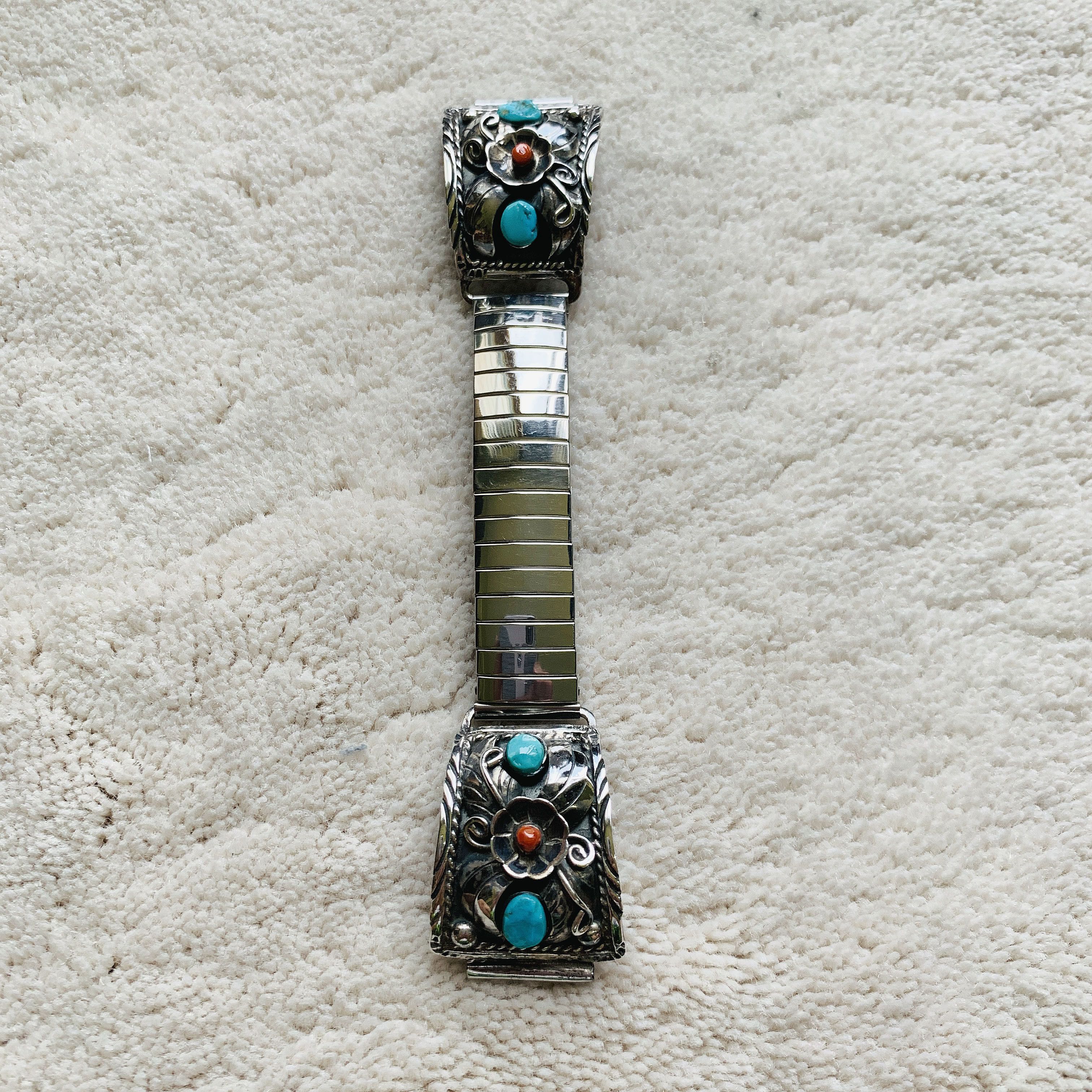 Other 18mm Coral/Turquoise Raised SS Flower Foliage Watchband Size ONE SIZE - 4 Thumbnail
