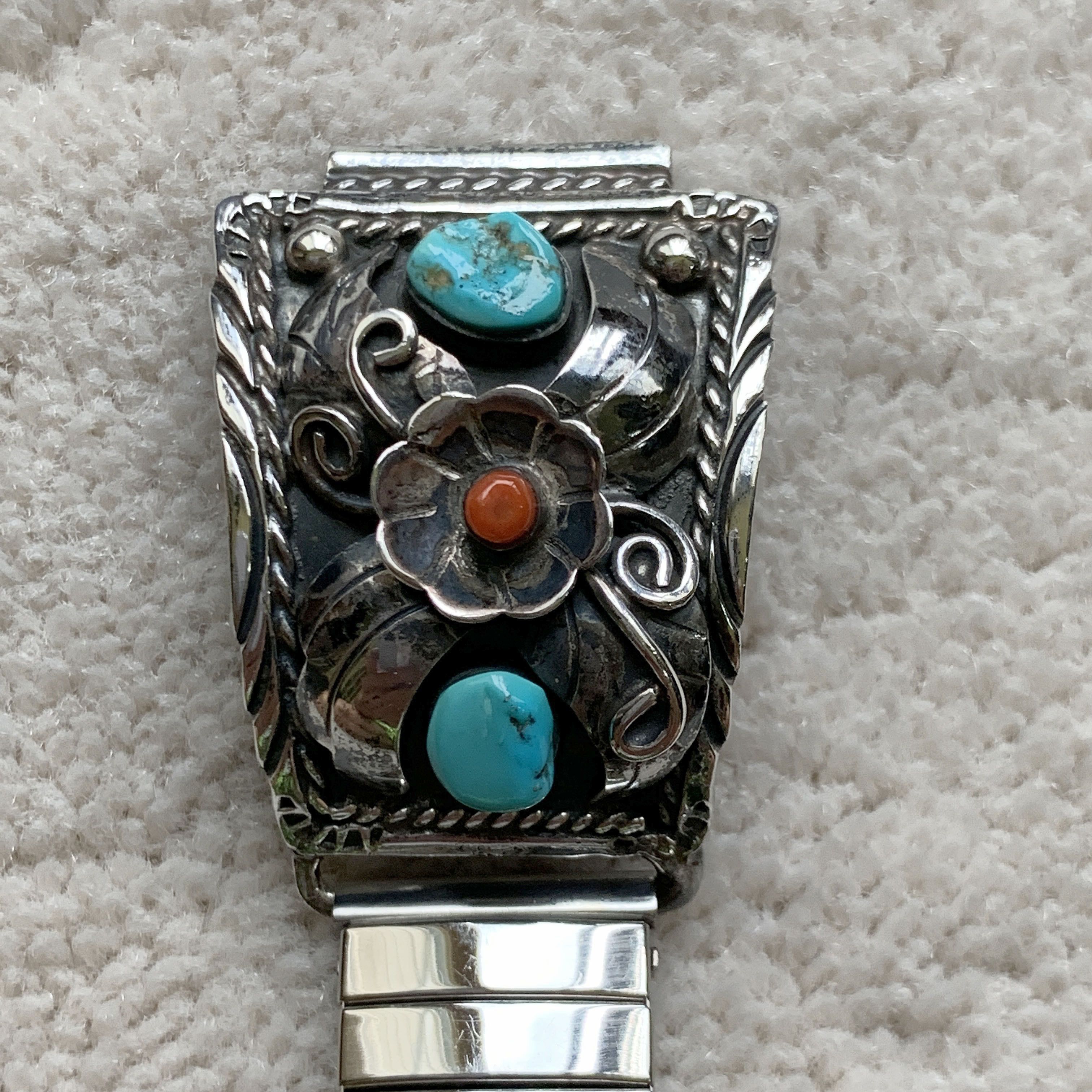 Other 18mm Coral/Turquoise Raised SS Flower Foliage Watchband Size ONE SIZE - 3 Thumbnail