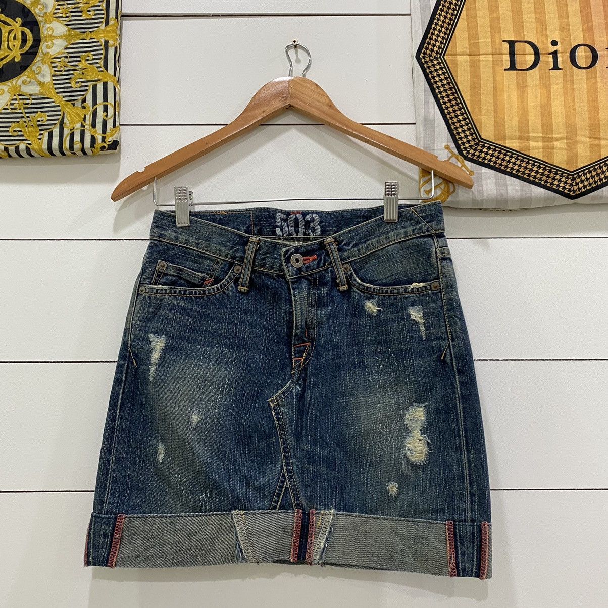 Edwin × Japanese Brand × Vintage Edwin Distressed Denim Jean Short Skirts Size 28" / US 6 / IT 42 - 1 Thumbnail