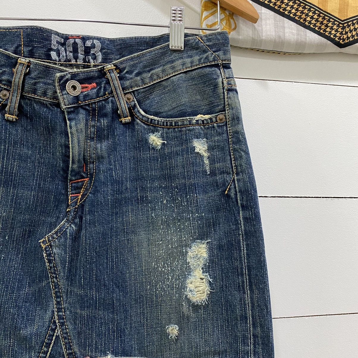 Edwin × Japanese Brand × Vintage Edwin Distressed Denim Jean Short Skirts Size 28" / US 6 / IT 42 - 6 Thumbnail