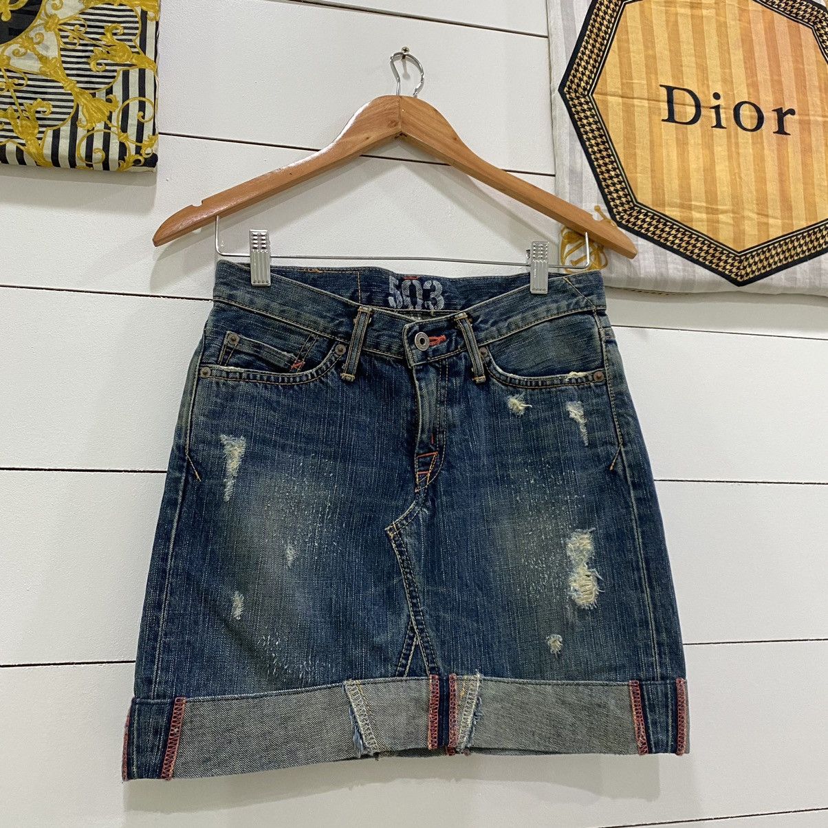 Edwin × Japanese Brand × Vintage Edwin Distressed Denim Jean Short Skirts Size 28" / US 6 / IT 42 - 3 Thumbnail