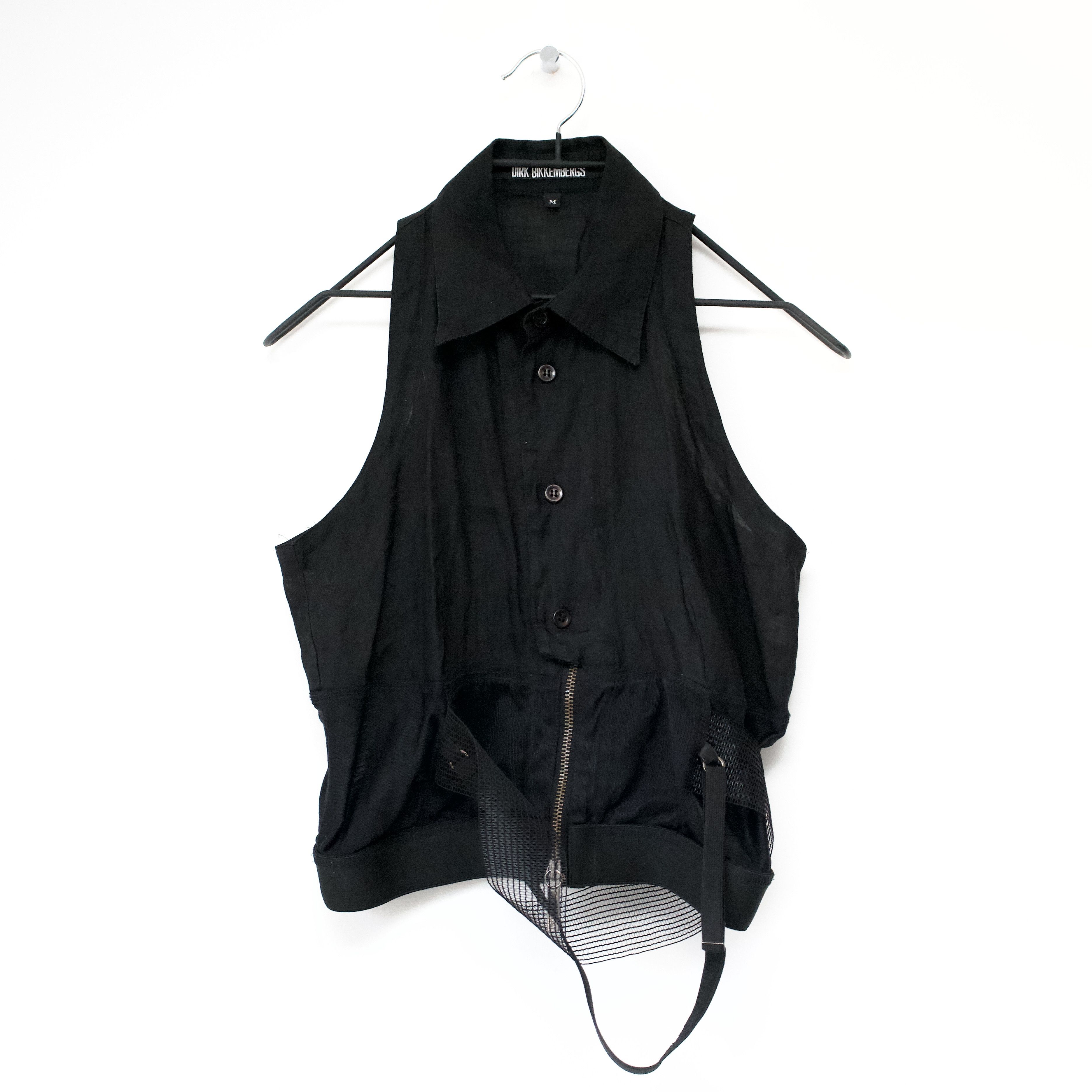 image of Dirk Bikkembergs S/s 2004 Half Button Up/half Zip Up Sleeveless Shirt in Black, Women's (Size Mediu