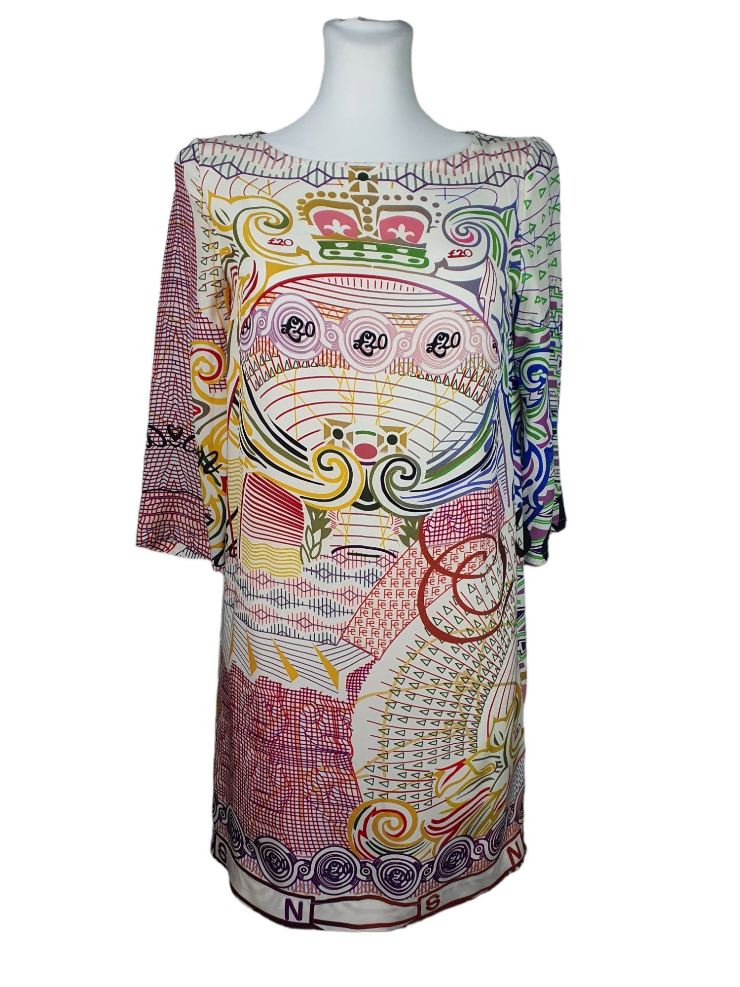 Iconic Rare Pound Print Silk Dress Multicolor Size 8