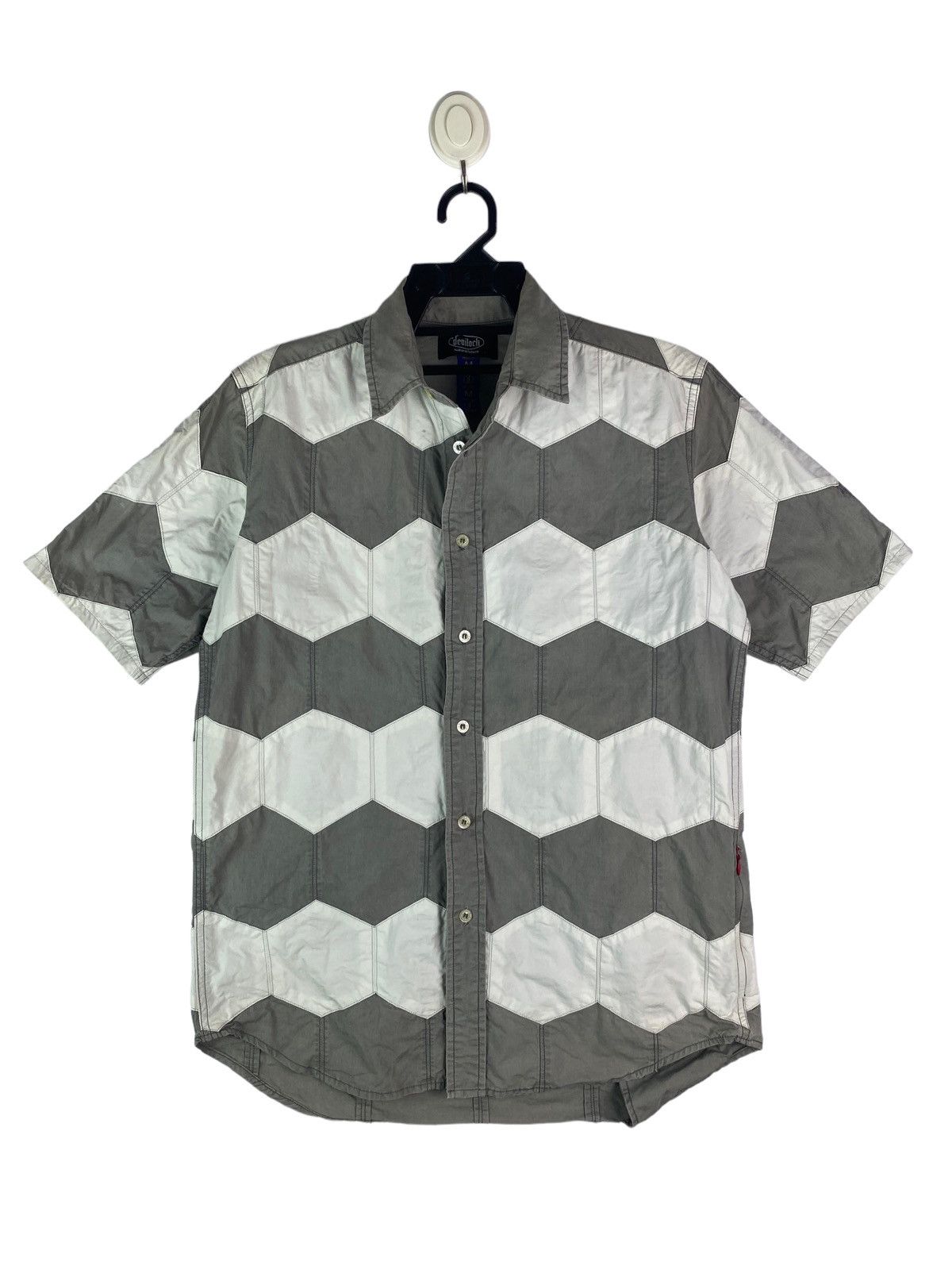 image of Devilock Japan Hexagon Patchwork Hippen Zipper Shirt in White, Men's (Size Medium)