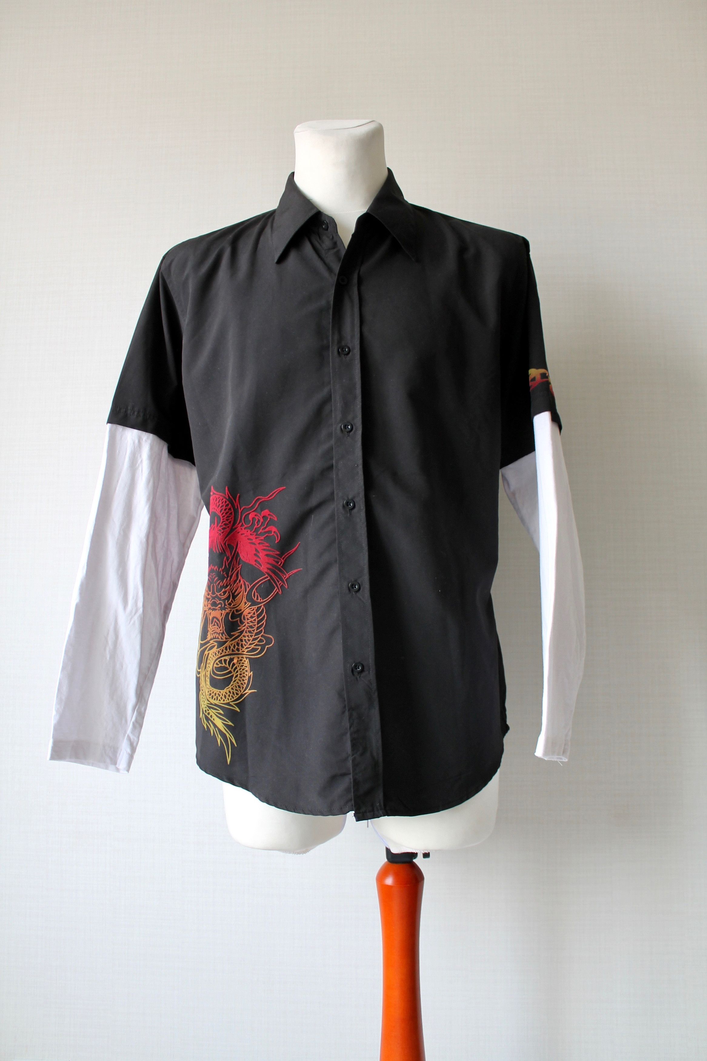 Japanese Brand Fishbone vintage shirt longsleeve Japanese print dragon Size US L / EU 52-54 / 3 - 1 Thumbnail