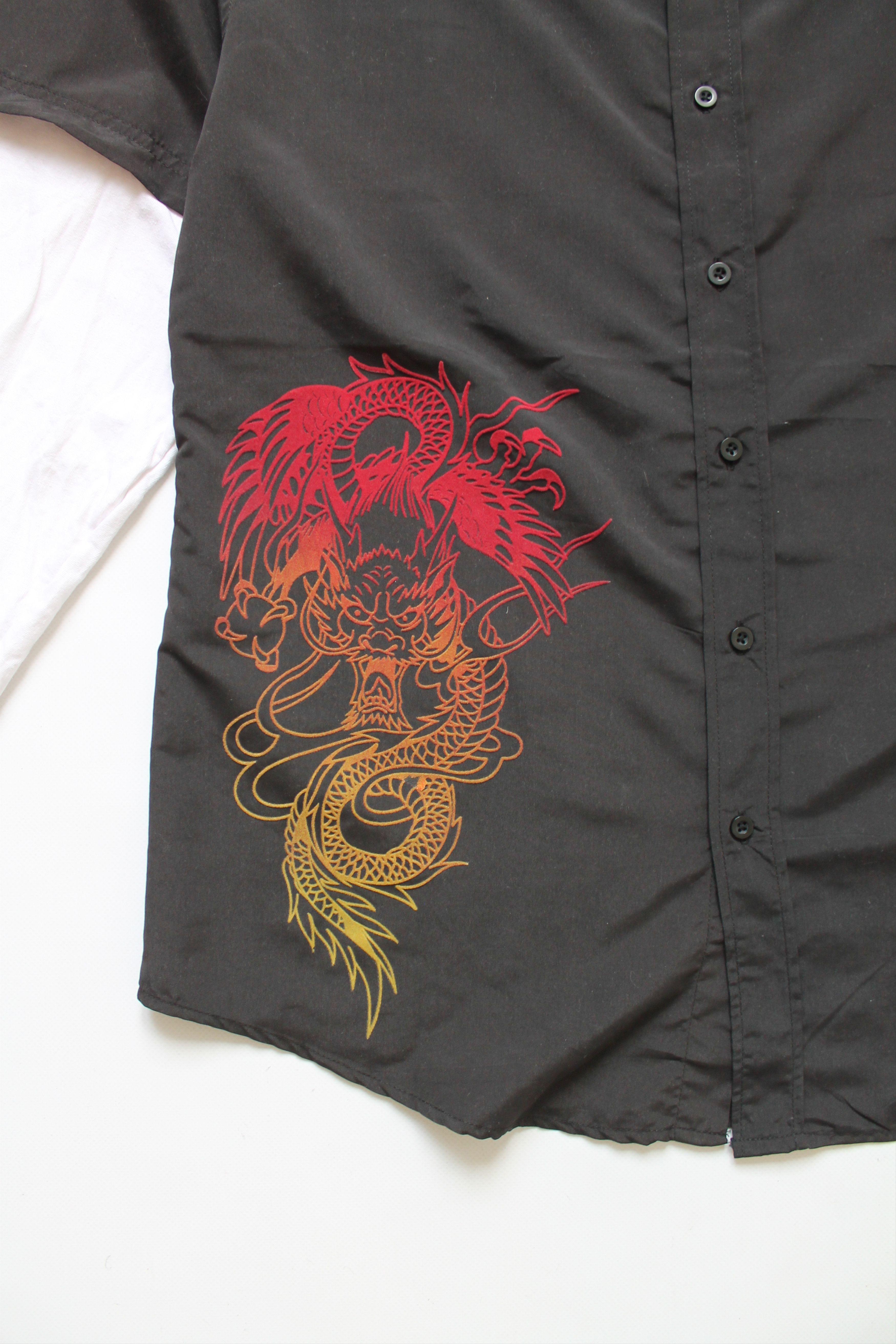 Japanese Brand Fishbone vintage shirt longsleeve Japanese print dragon Size US L / EU 52-54 / 3 - 4 Thumbnail