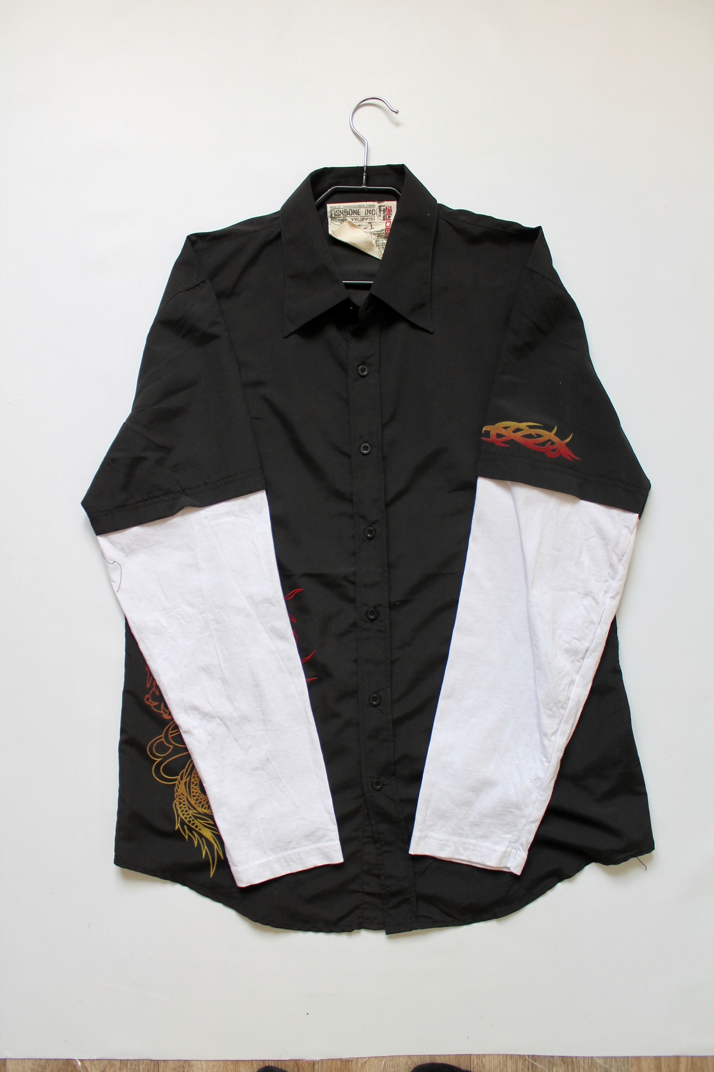 Japanese Brand Fishbone vintage shirt longsleeve Japanese print dragon Size US L / EU 52-54 / 3 - 7 Thumbnail