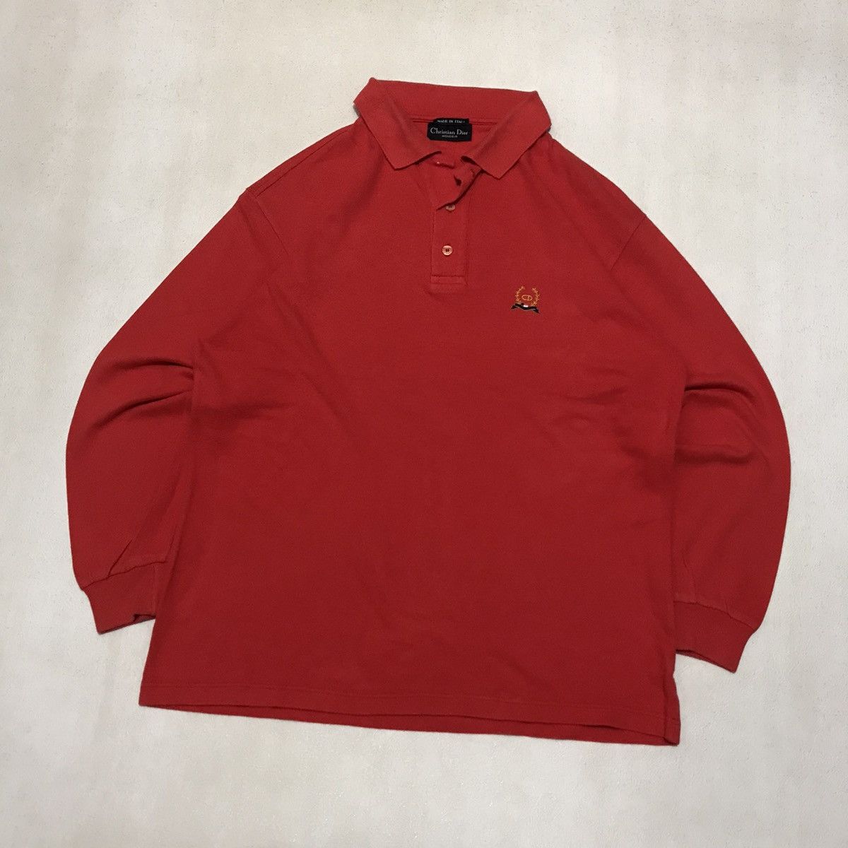 Vintage Christian Dior Monsieur Red Long Sleeve Polo Shirt
