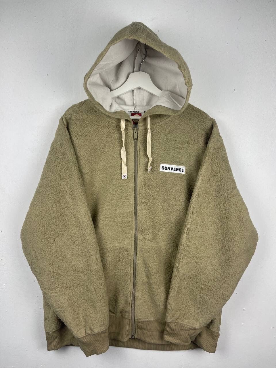 image of Converse Full Zipper Fleece Jacket With Hoodie in Beige, Men's (Size 2XL)
