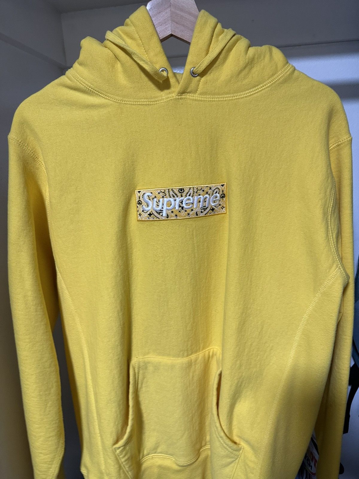 image of Supreme Fw 19 Bandana Box Logo Hoodie in Yellow, Men's (Size Medium)