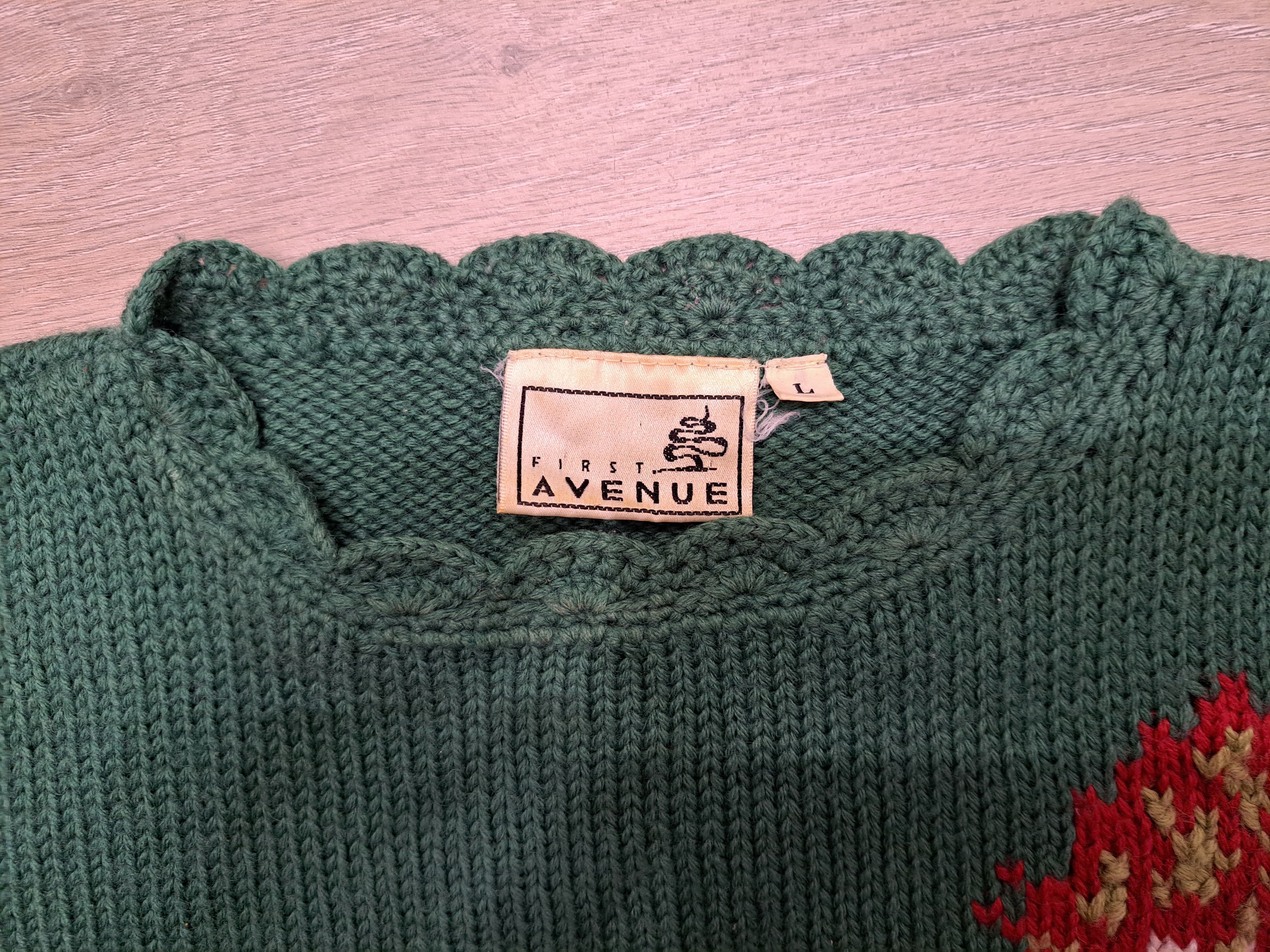 Vintage Grean vintage wool sweater L size, green, flowers, RARE Size L / US 10 / IT 46 - 5 Thumbnail