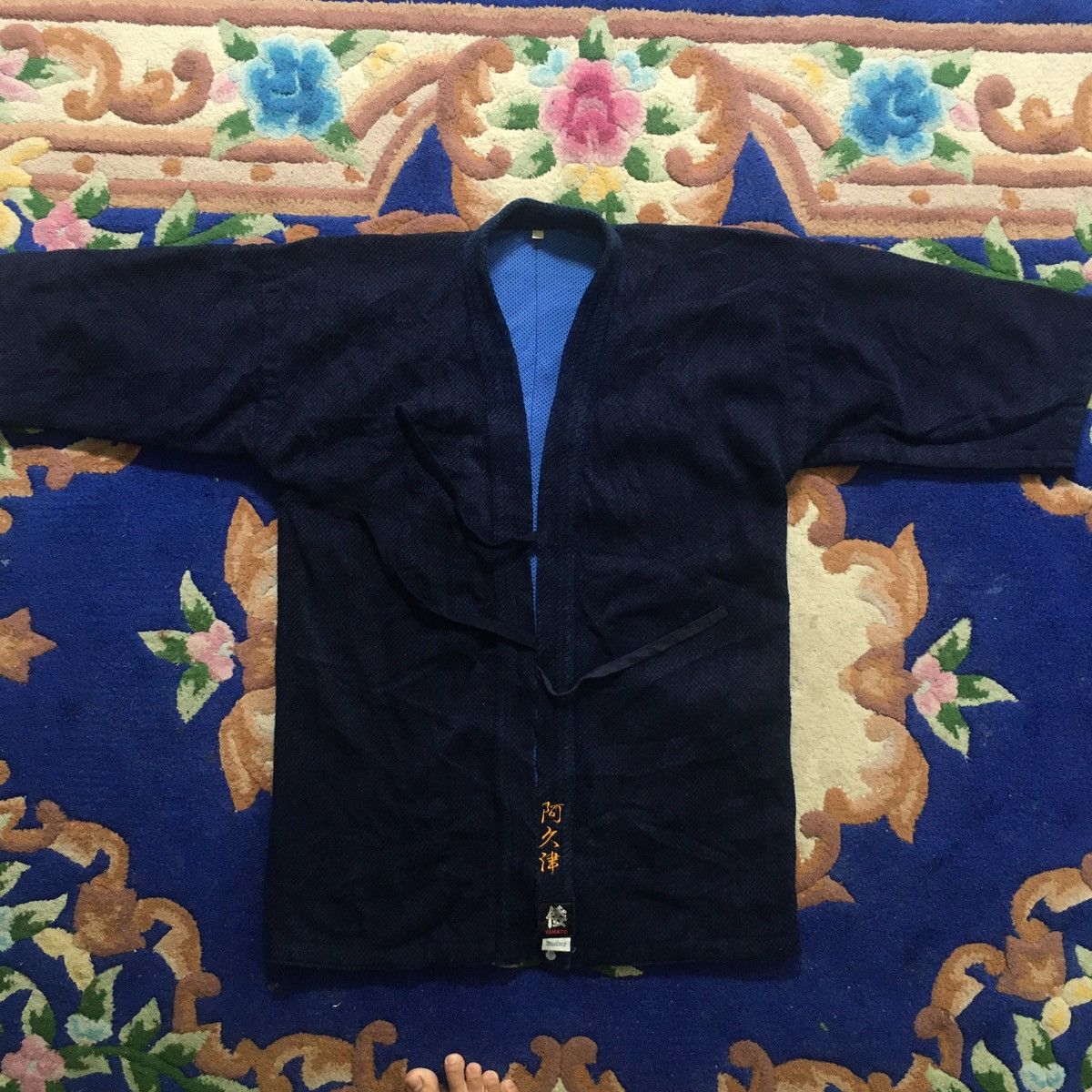 Indigo × Japanese Brand × Pure Blue Japan Men’s Modern Cardigan Style Sashiko Noragi Swordsman Kimono Size US L / EU 52-54 / 3 - 10 Thumbnail