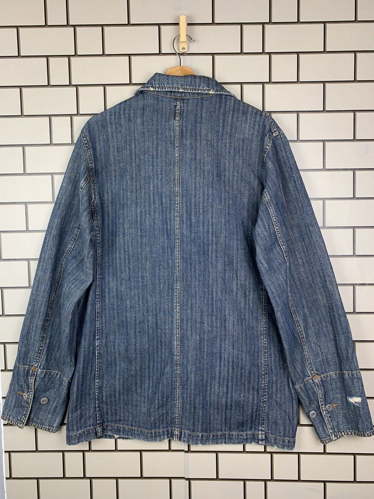 If Six Was Nine × Japanese Brand × Vintage Vintage Japanese Brand Thanx God Distressed Denim Jacket Size US L / EU 52-54 / 3 - 12 Thumbnail
