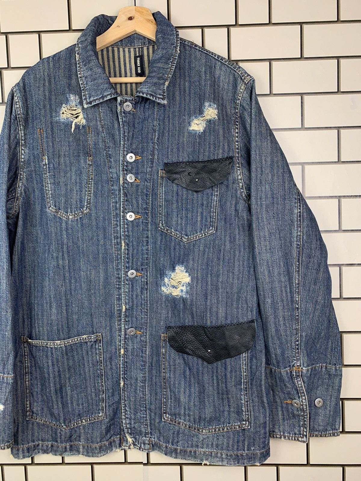 If Six Was Nine × Japanese Brand × Vintage Vintage Japanese Brand Thanx God Distressed Denim Jacket Size US L / EU 52-54 / 3 - 6 Thumbnail