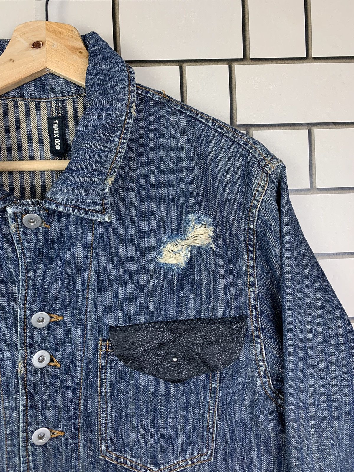 If Six Was Nine × Japanese Brand × Vintage Vintage Japanese Brand Thanx God Distressed Denim Jacket Size US L / EU 52-54 / 3 - 8 Thumbnail