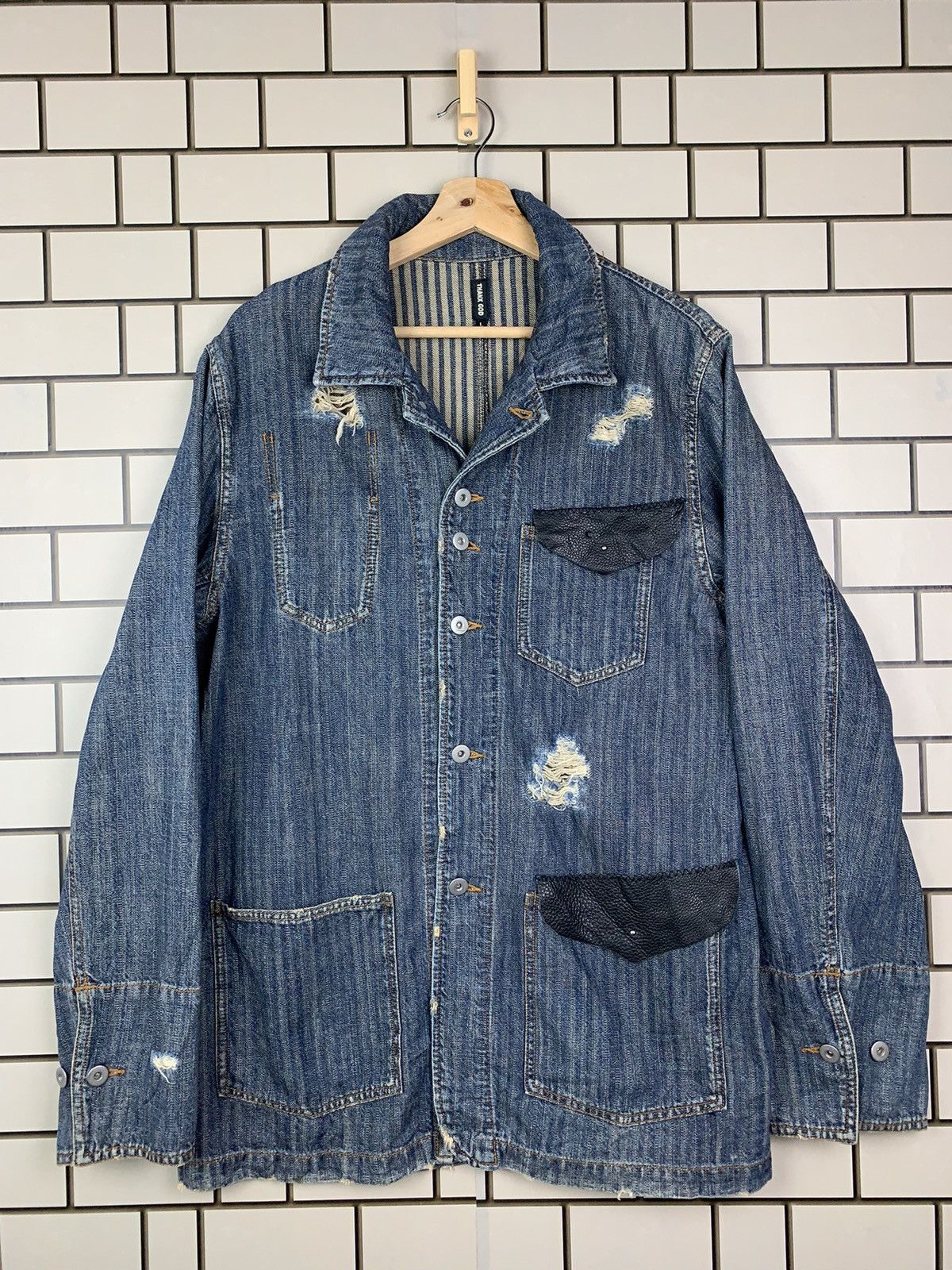 If Six Was Nine × Japanese Brand × Vintage Vintage Japanese Brand Thanx God Distressed Denim Jacket Size US L / EU 52-54 / 3 - 1 Thumbnail