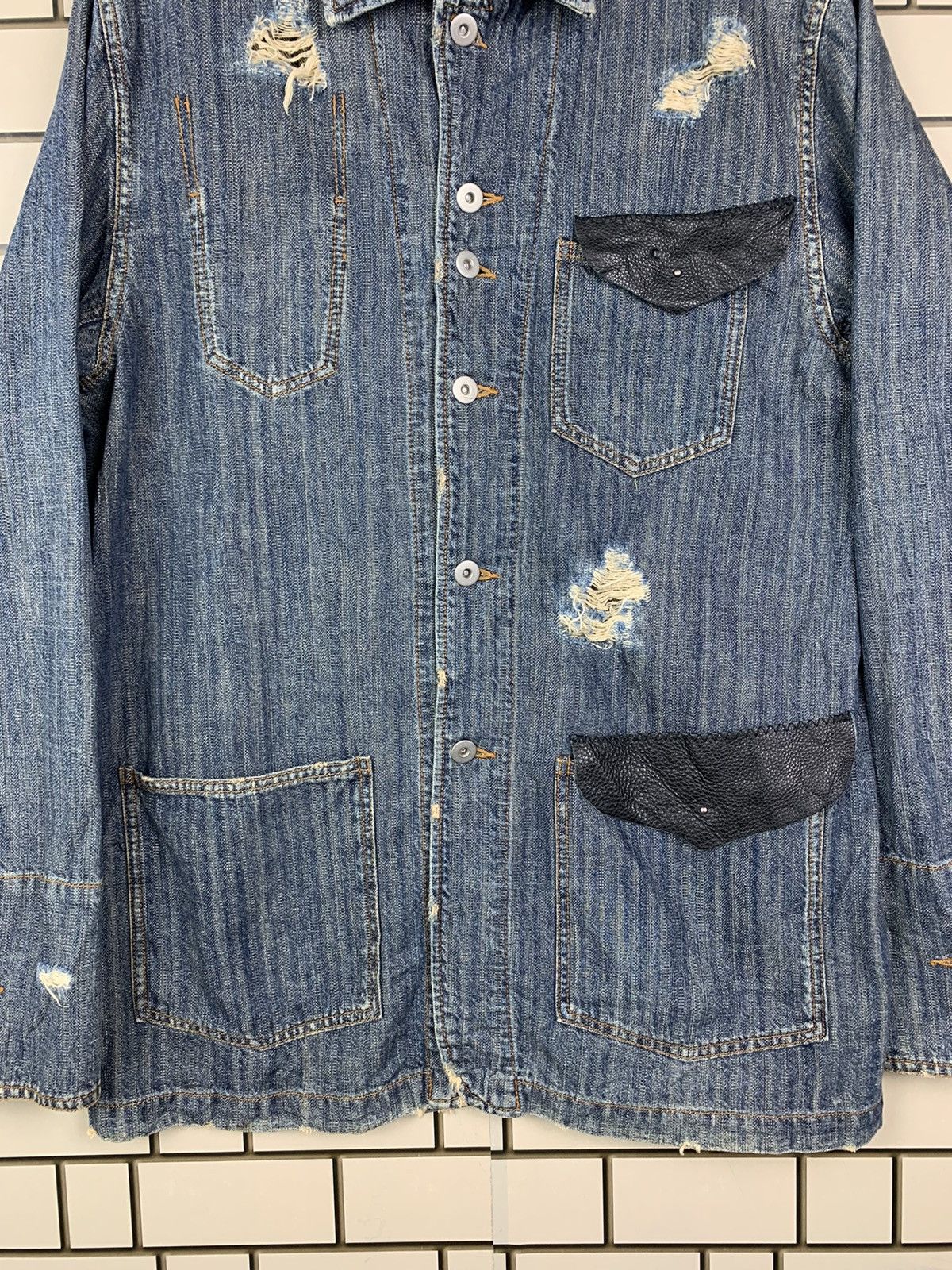 If Six Was Nine × Japanese Brand × Vintage Vintage Japanese Brand Thanx God Distressed Denim Jacket Size US L / EU 52-54 / 3 - 4 Thumbnail