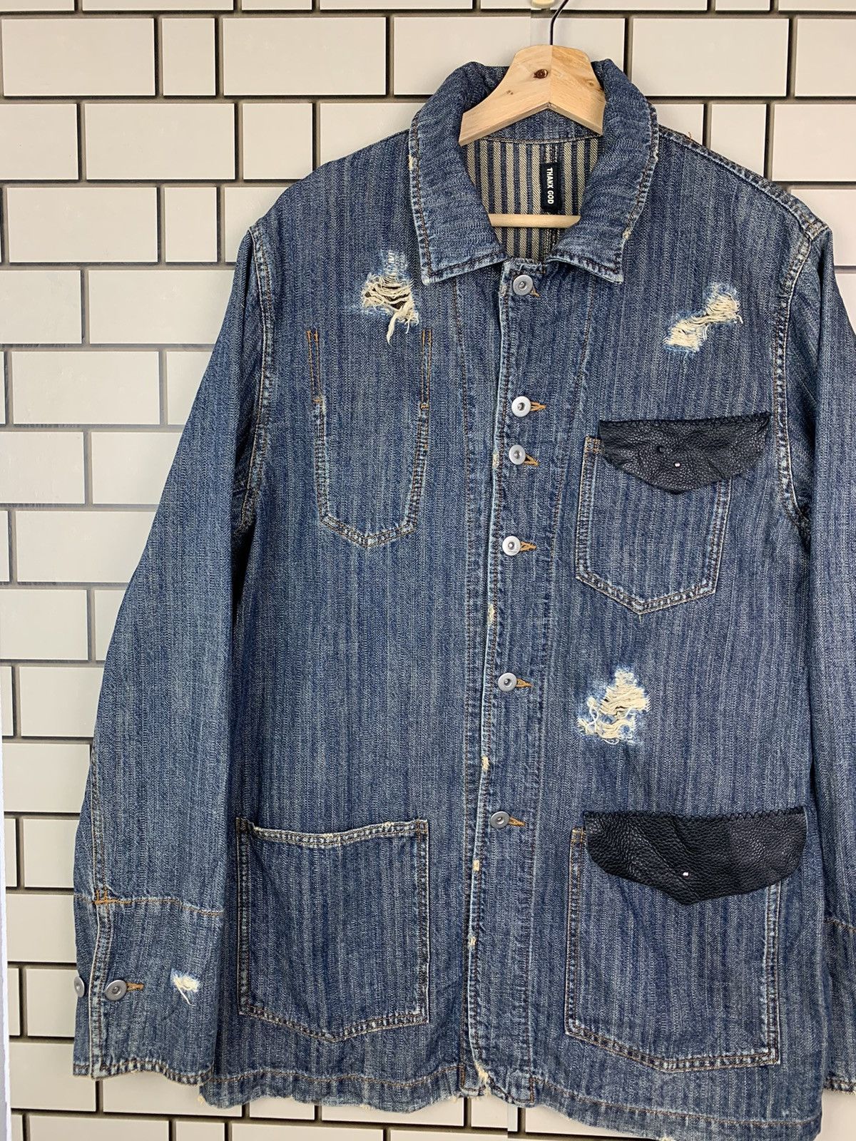 If Six Was Nine × Japanese Brand × Vintage Vintage Japanese Brand Thanx God Distressed Denim Jacket Size US L / EU 52-54 / 3 - 5 Thumbnail
